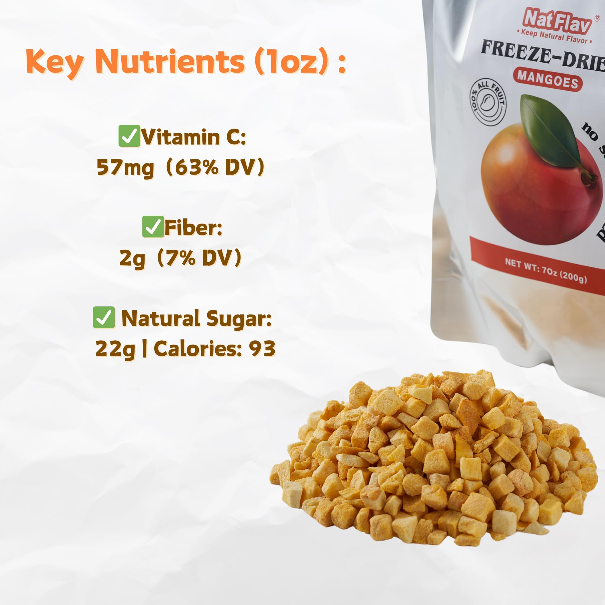 Premium Freeze Dried Mango Slices | 7oz Resealable Bag | 100% Natural, No Sugar Added, Non-GMO, Vegan Snack | Healthy Dried Fruit for Kids, Adults & On-the-Go | Perfect for Camping, Hiking, Backpacking & Emergency Food Supply | Made from Fresh Ripe Mangoes
