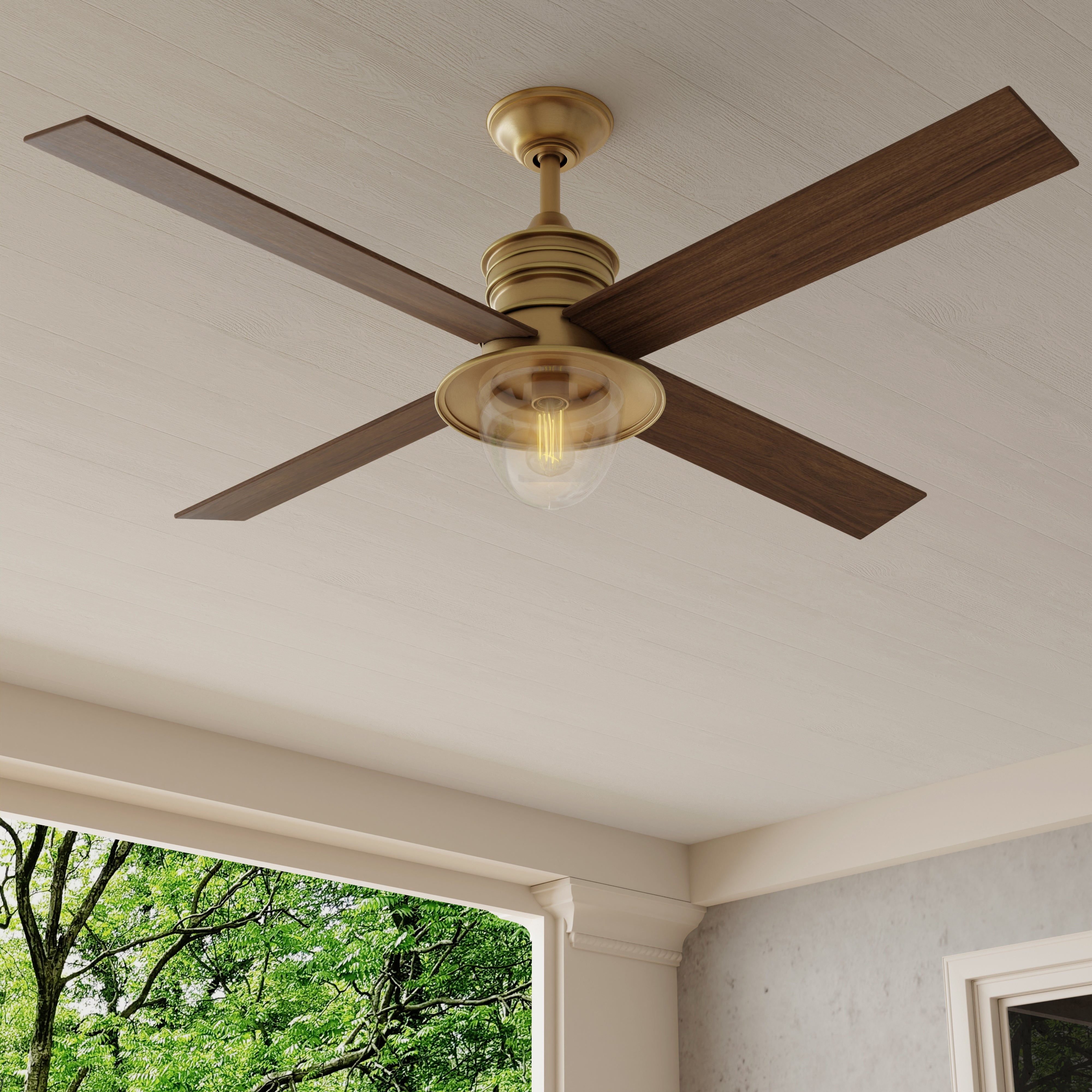 Gillen 56 Inch 4 Blade LED Ceiling Fan with Light Kit & Clear Glass Shade - Indoor/Outdoor Use for Living Room, Bedroom, Patio, and Porch
