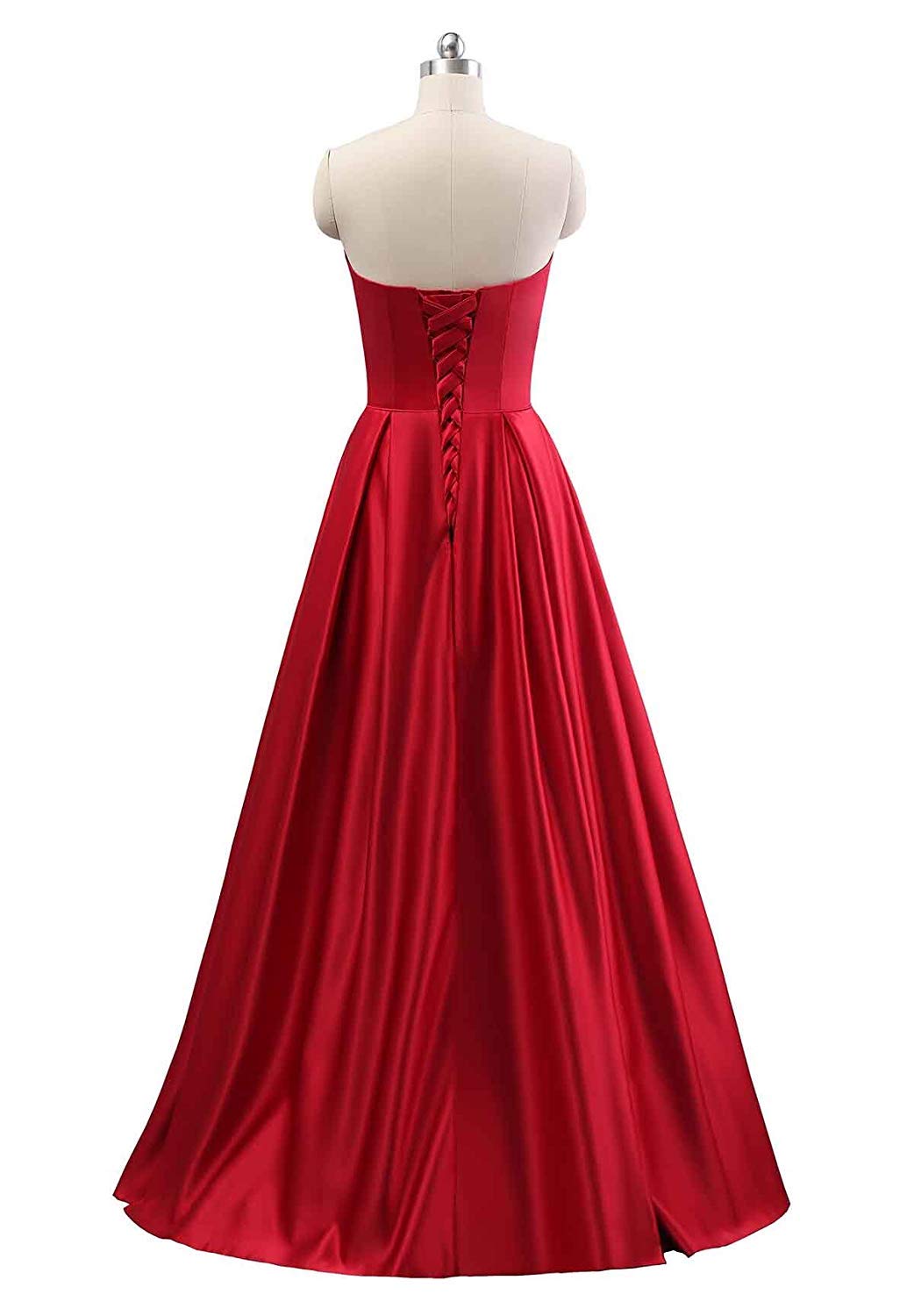 Elegant Strapless Satin Prom Dress for Women - Long Beaded Evening Gown with Pockets | Perfect for Formal Events, Homecoming, Weddings & Special Occasions
