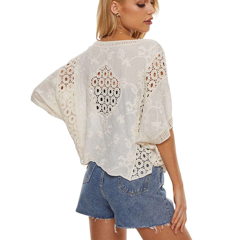 Women's Short Sleeve Crochet Lace Bolero Shrug Cardigan - Lightweight Open Front Cover Up for Summer, Beach, Wedding & Evening Wear