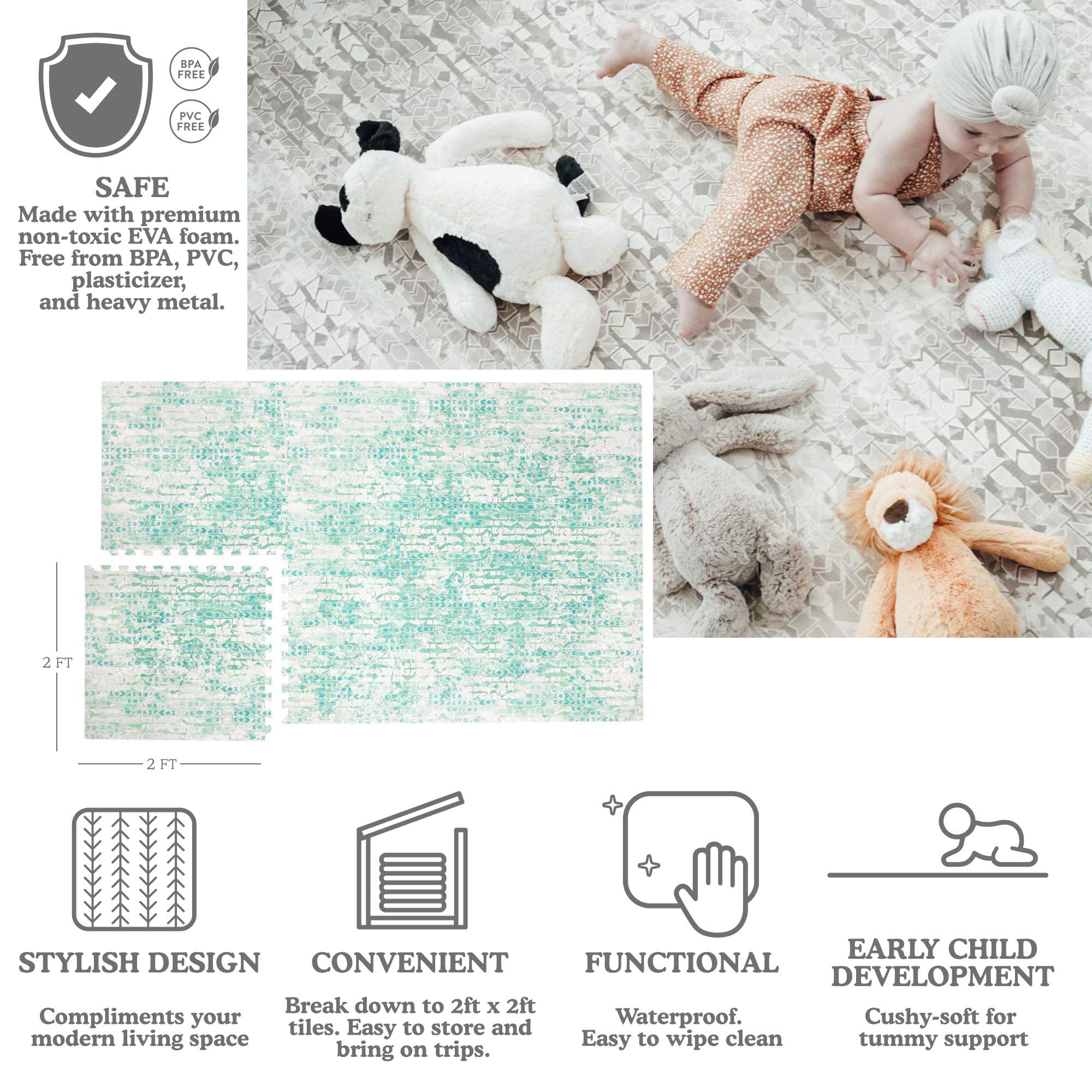 Non-Toxic Baby Play Mat - 6x8 ft Large EVA Foam Floor Mat for Tummy Time & Crawling | Stackable, PVC-Free, Soft & Lightweight Playmat in Jade Green | Perfect for Nursery, Daycare & Playroom Activities