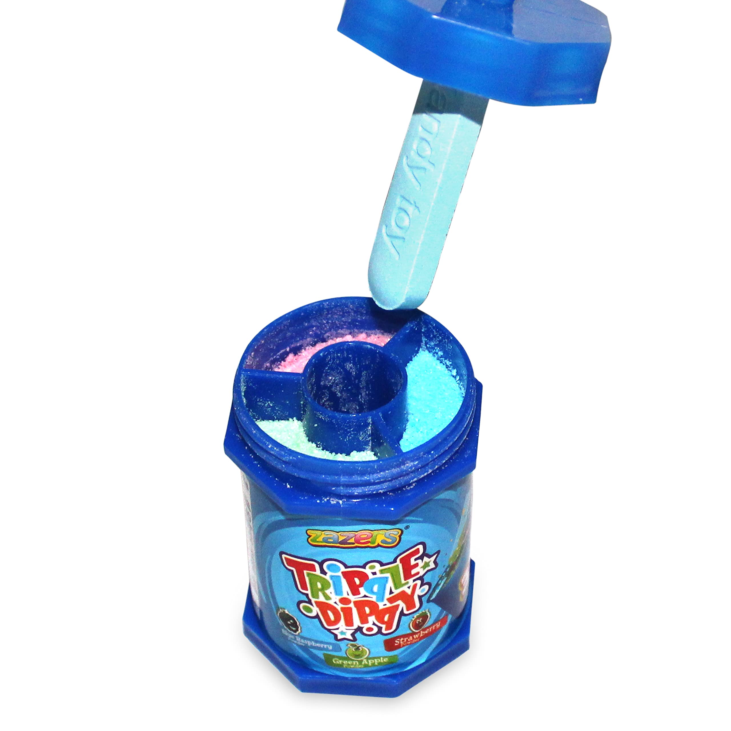 Blue Raspberry Lollipop with Sour Powder Candy - 12 Pack Zazers Triple Dippy Candy (Kosher, 14.76 OZ) - Perfect for Parties, Halloween Treats & Sweet Tooth Cravings