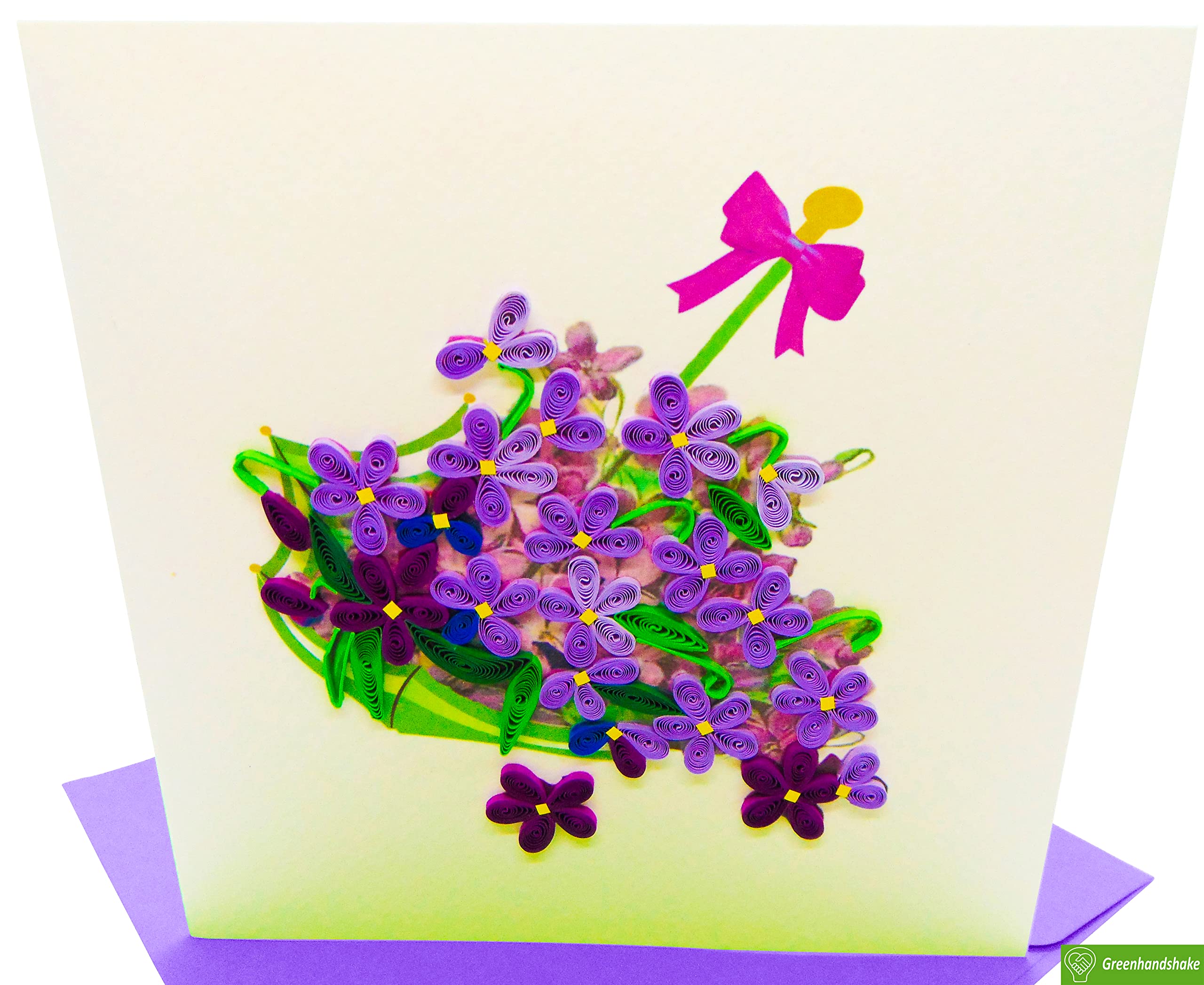 3D Quilled Violet Basket Greeting Card - Handmade Unique Design for Birthday, Valentine's Day, Mother's Day, Father's Day, Graduation, Wedding & Anniversary - Perfect for Spring Celebrations and Special Occasions