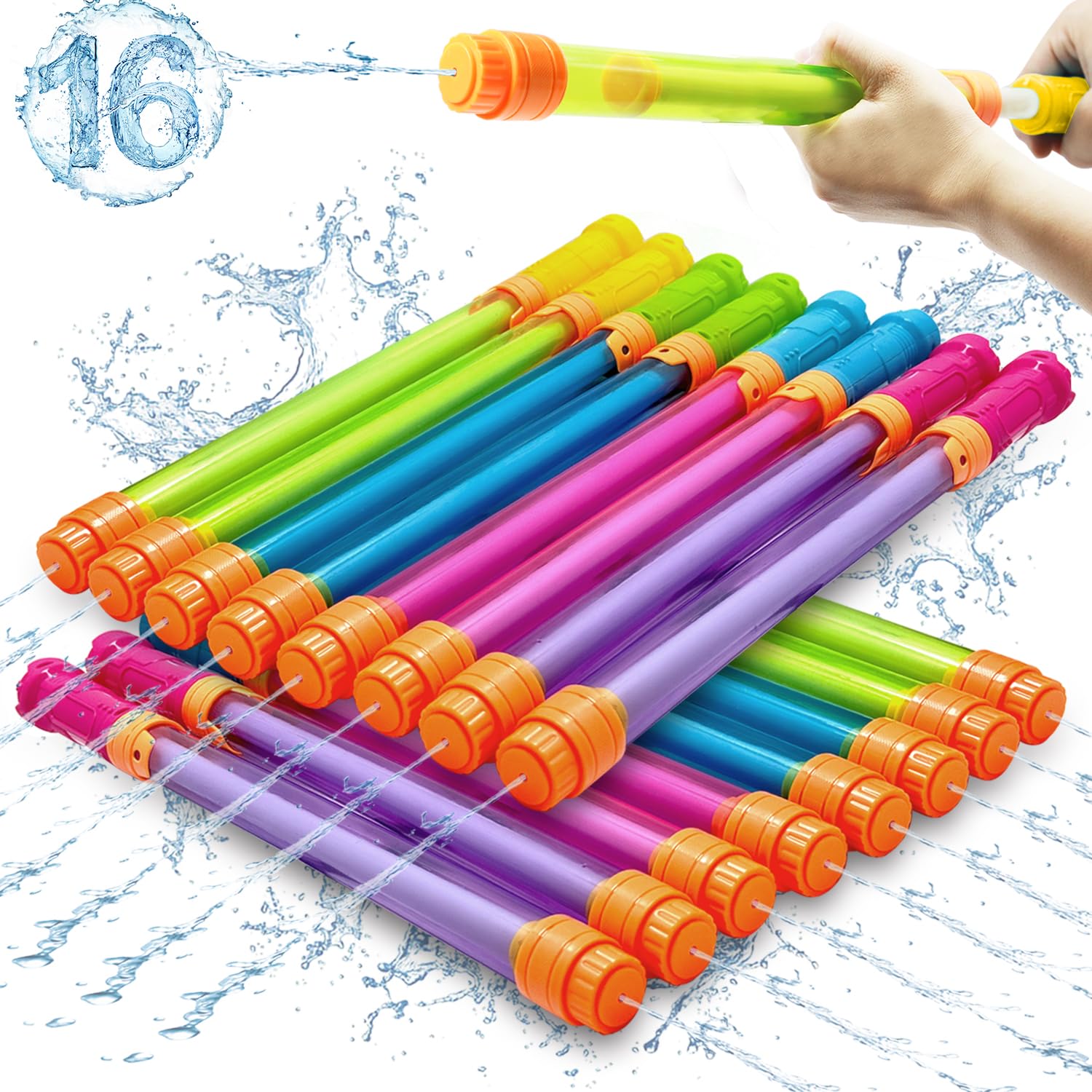 Water Soaker Blaster - 16 Pack Bulk Pool Water Guns for Kids with 35 ft Range, Summer Outdoor Water Squirter Shooters for Pool Parties, Beach Battles, Backyard Fun & Team Games