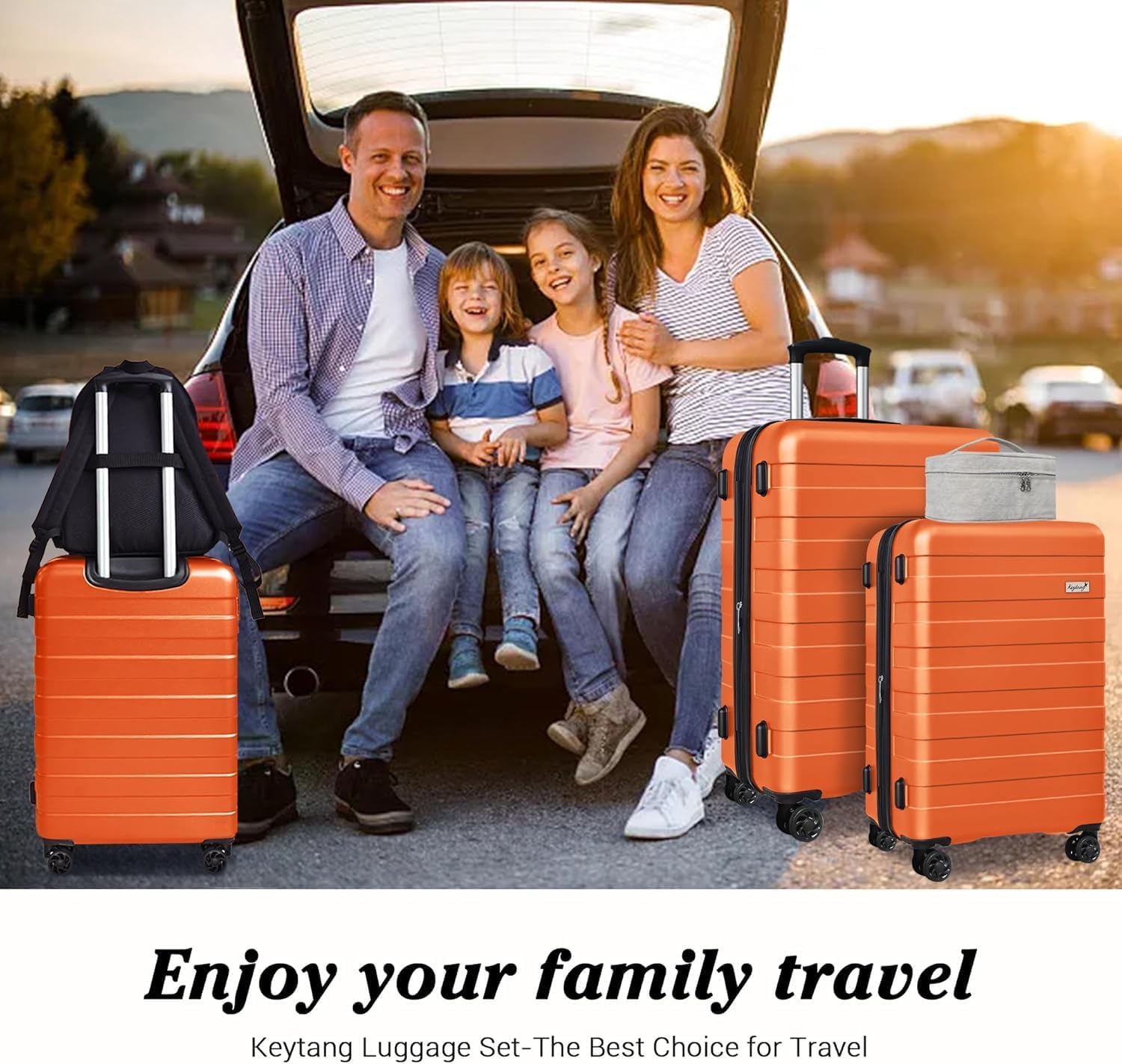 5-Piece Zebra Luggage Set with Spinner Wheels - Lightweight PC+ABS Hardside Suitcases (20/24/28 inch) & Bonus Travel Backpack + Makeup Bag - TSA Lock for Business Travel - Dark Orange | Perfect for Family Vacations, Business Trips & International Adventures