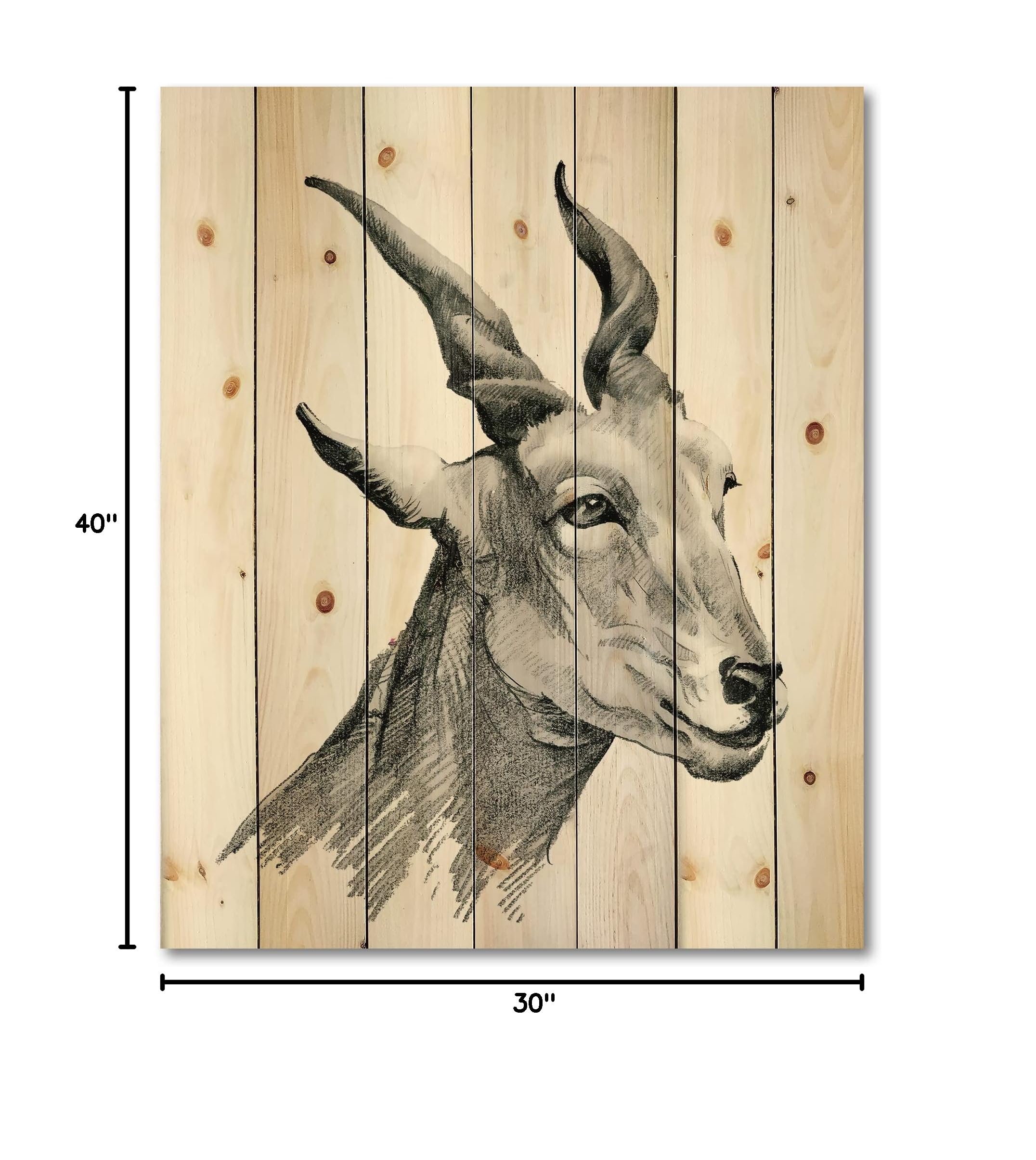 Farmhouse Wood Wall Decor - Monochrome Goat Portrait on Natural Pine Wood, Large Animal Wall Art for Rustic Home & Cabin Decor | Perfect for Living Room, Bedroom, or Office