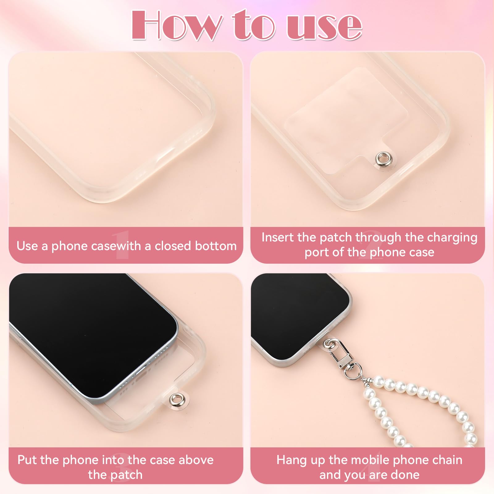 Pearl Phone Charm Strap - 2pcs Back Patch Included | Universal Phone Pendant Wrist Strap with Beads | Cute Camera Wrist Strap for Most Phone Cases | Perfect for Selfies, Vlogging & Everyday Use