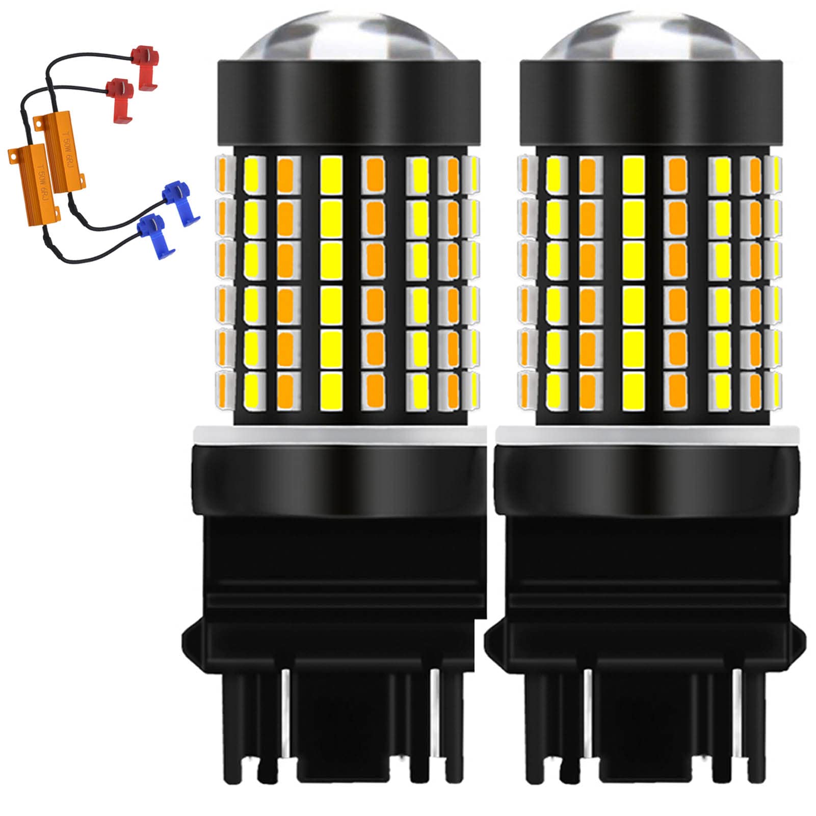 3157 3157A LED Turn Signal Bulbs - CANBUS Ready with Resistors, Dual Color White/Amber, Super Bright 1600LM, Switchback Function - Compatible with 3156 4157 DRL Daytime Running Lights - 3014 120SMD 6500K (Pack of 2) - Perfect for Cars, Trucks, SUVs and Motorcycles - Upgrade Your Vehicle's Safety and Style