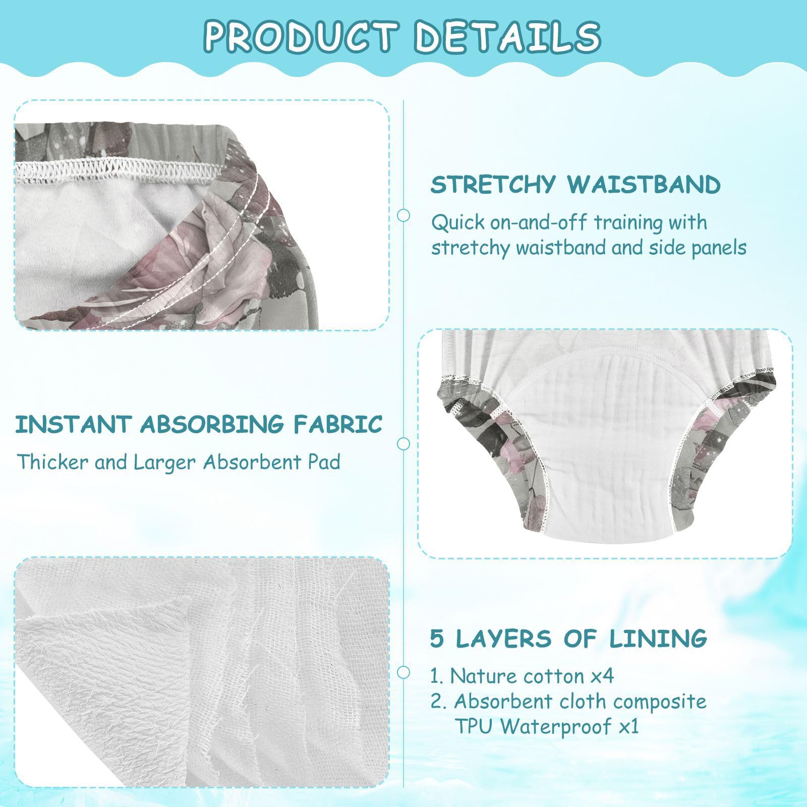 J JOYSAY Rose Grey Potty Training Pants for Toddlers - Unisex Baby Training Underwear 3 Pack (2T-5T) | Soft & Absorbent | Daytime & Nighttime Use | Perfect for Daycare, Travel & Home Potty Training