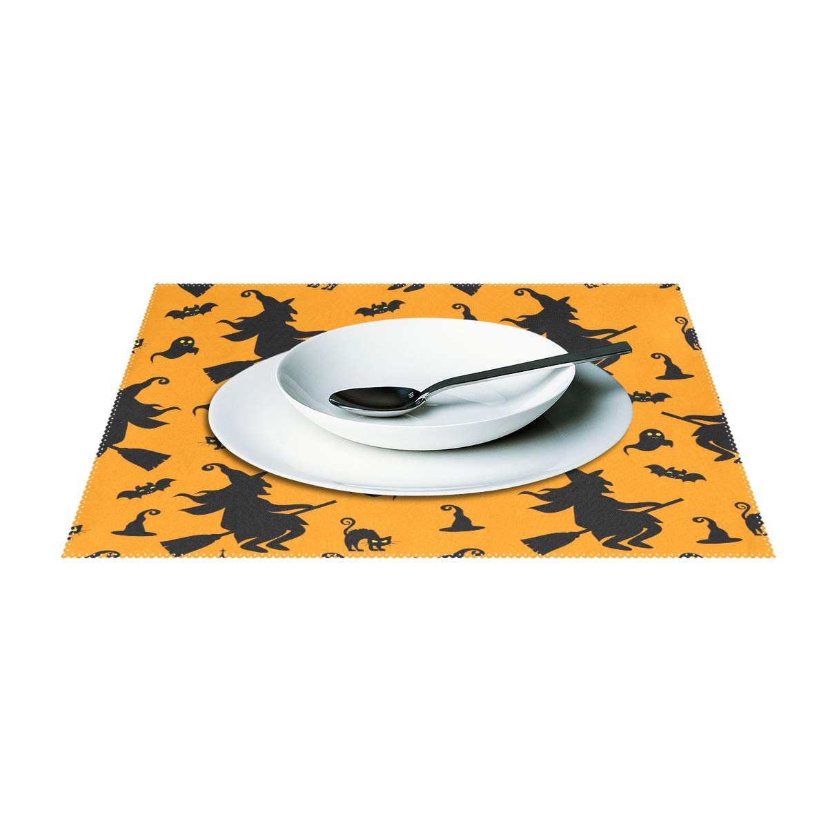 Funny Halloween Placemats Set of 4 - Washable, Non-Slip & Heat Resistant Polyester Table Mats for Kitchen & Dining (12x18 Inch) - Perfect for Spooky Dinner Parties, Holiday Decor & Family Gatherings