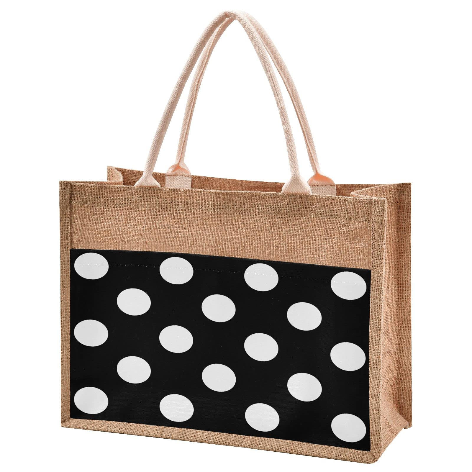 Polka Dot Jute Tote Bag - Waterproof Grocery & Beach Bag for Shopping