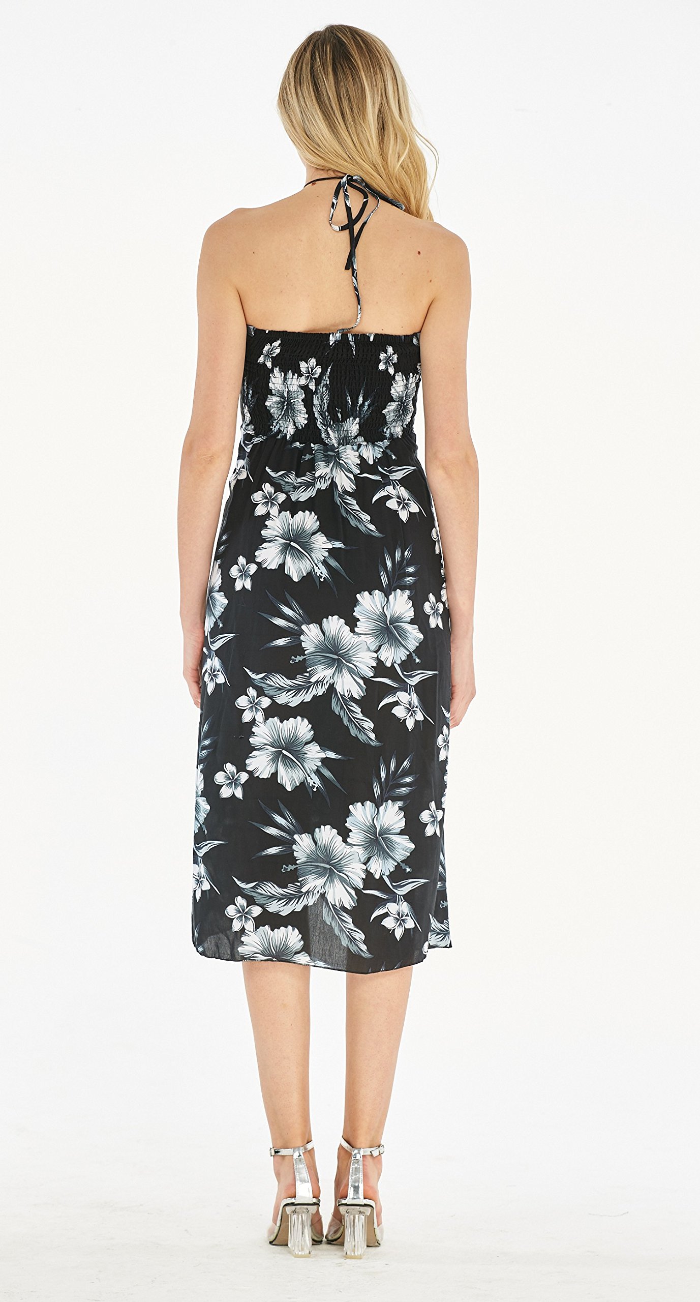 Women's Floral Print Halter Dress - Hawaiian Luau Party Outfit for Beach Vacation, Summer Party & Tropical Getaway