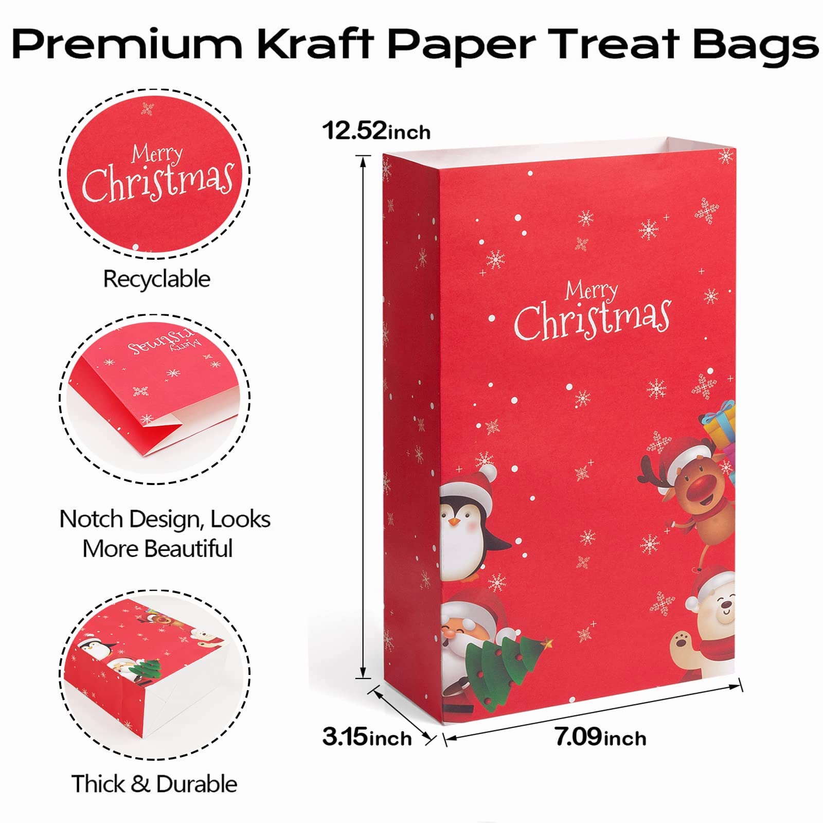 24 Pcs Christmas Goody Bags with Number Stickers - Holiday Treat Bags for Candy, Snacks & Gifts - Perfect for Xmas Parties, Classroom Treats & Festive Celebrations