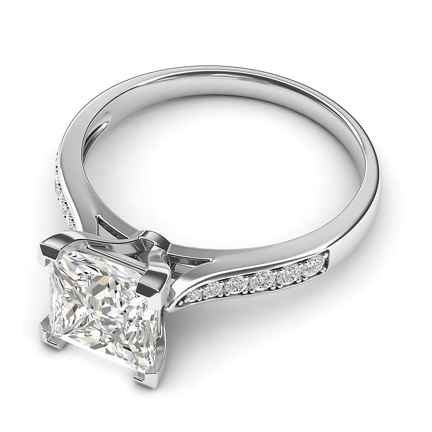 1.5ct Princess Cut Simulated Diamond or Moissanite 10K White Gold Solitaire Engagement Ring with Side Stones - Promise Bridal Ring for Wedding, Proposal & Anniversary Gift