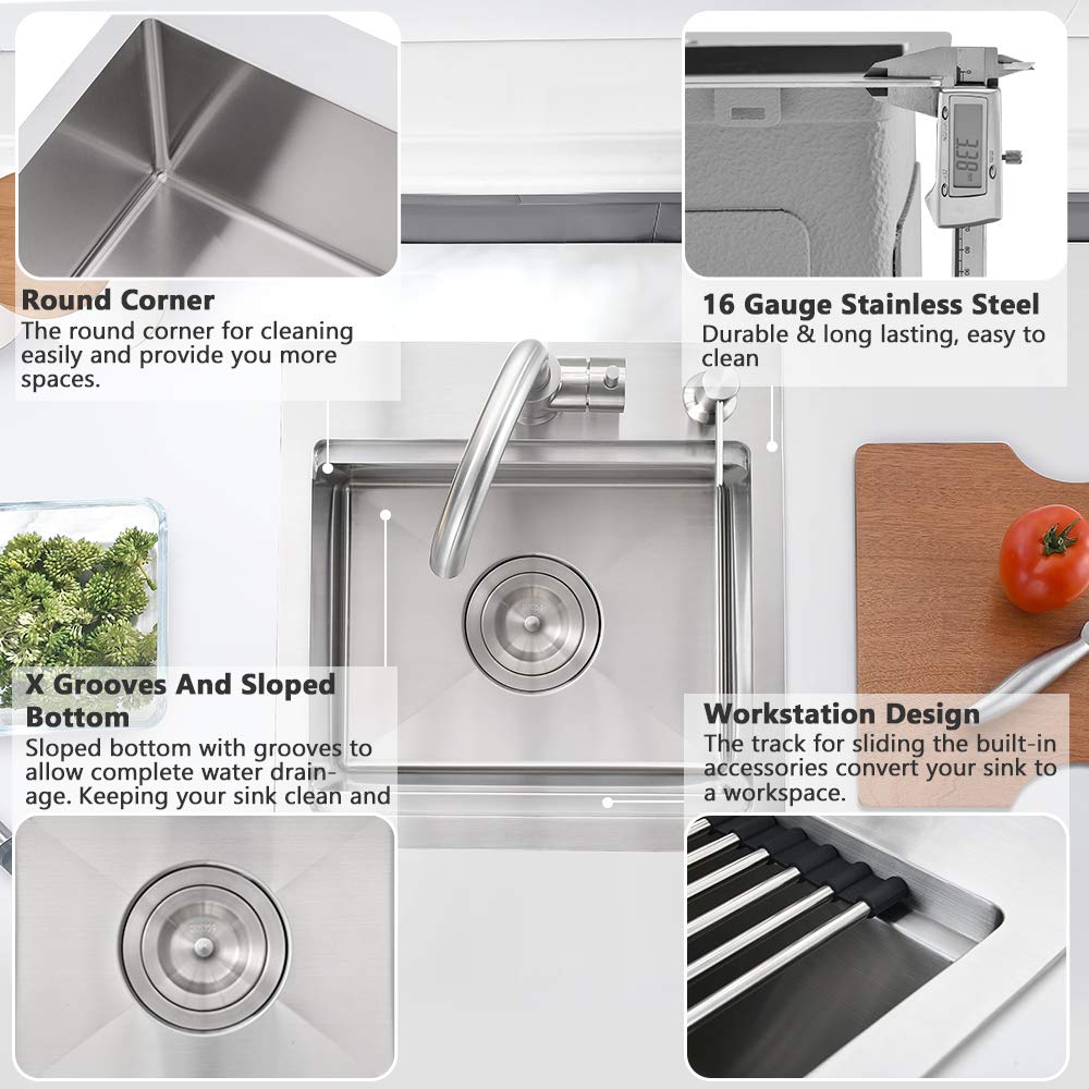 15x15 Inch Stainless Steel Drop-In Bar Sink - 16 Gauge Commercial Grade Small Kitchen Sink with Cutting Board | Perfect for RV, Outdoor Kitchen & Home Bar Prep Stations
