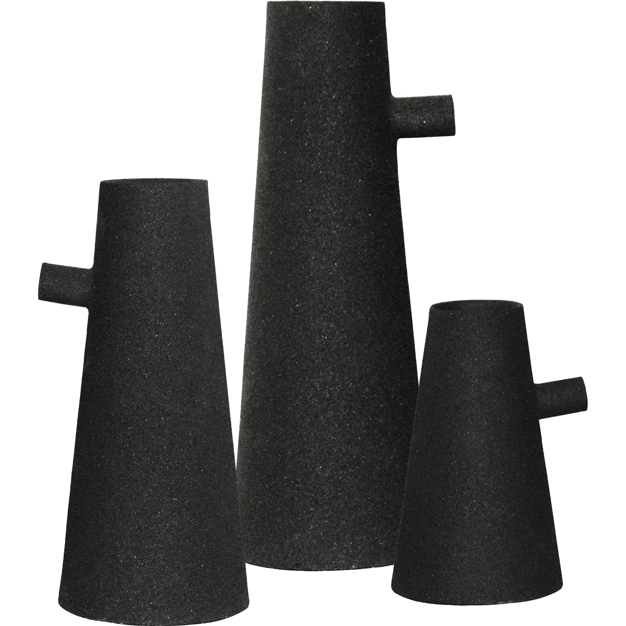 Set of 3 Matte Black Modern Textured Vases 10