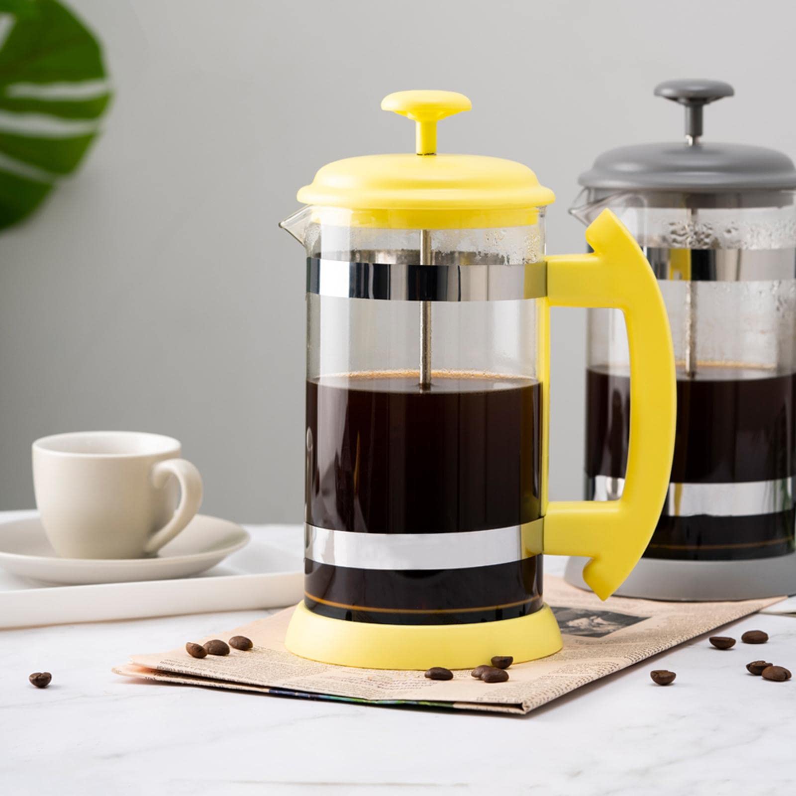 Fenteer 12-Cup Borosilicate Glass Coffee Maker - Durable & Heat Resistant for Office, Home, or Camping - Perfect for Morning Brews & Family Gatherings (Yellow)