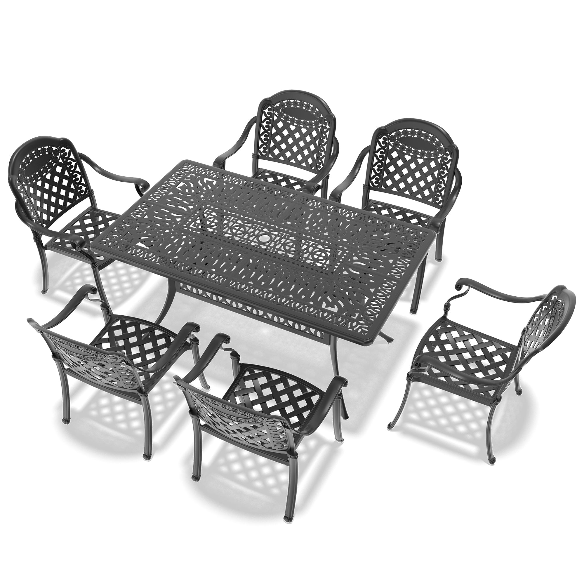 7-Piece Cast Aluminum Patio Furniture Set with Cushions - Outdoor Dining & Lounge Chairs - Durable Weather-Resistant Garden Furniture for Backyard, Poolside & Patio Relaxation