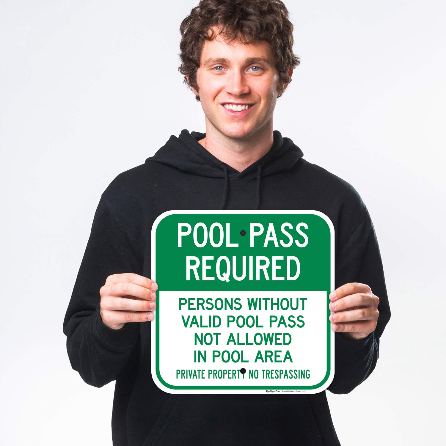 Pool Safety Sign - 'Persons Without Valid Pool Pass Not Allowed' - 12x12 Inch Rust-Free Aluminum Sign - Fade Resistant for Indoor/Outdoor Use - Made in USA - Perfect for Community Pools, Water Parks & Private Swim Areas