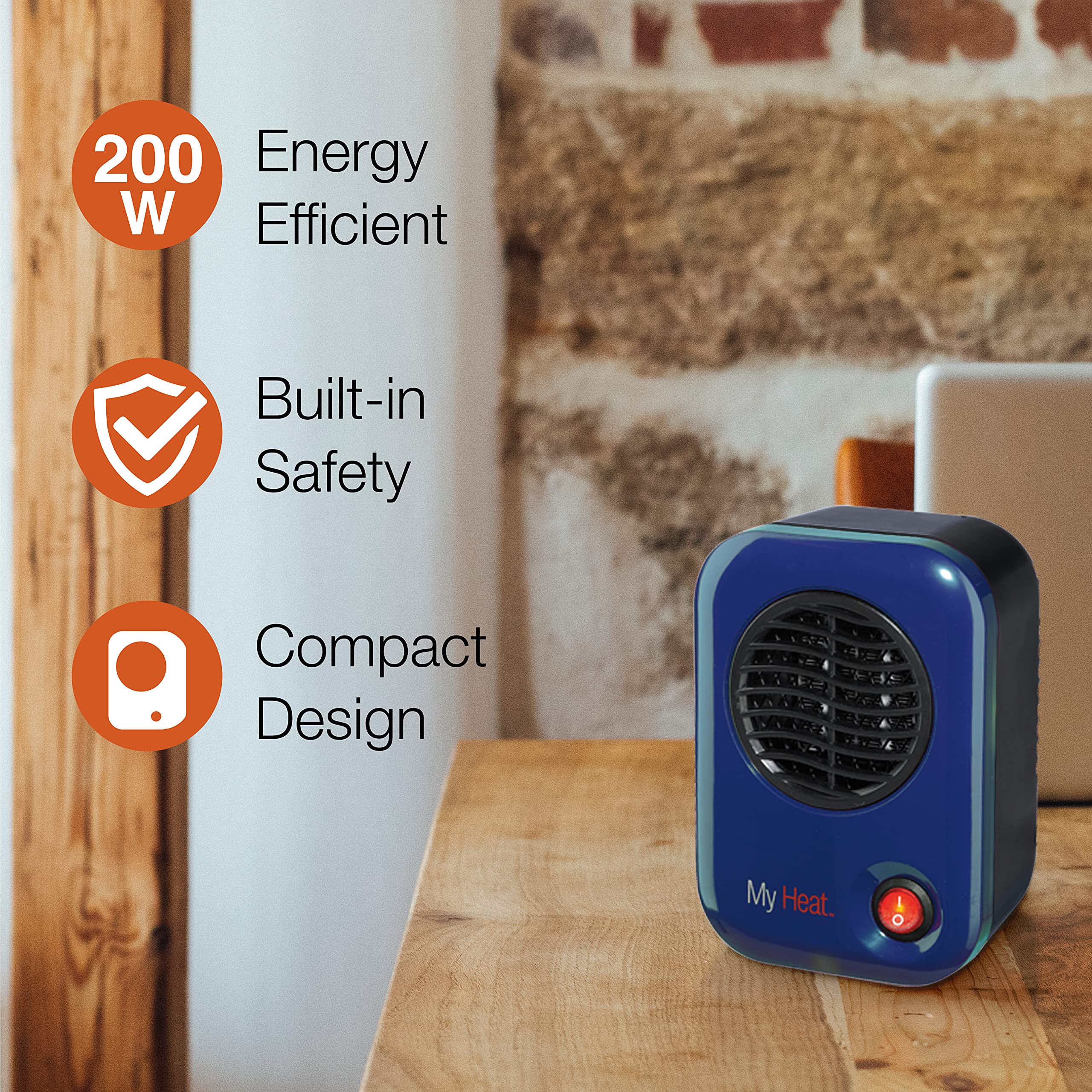 Lasko 102 Compact Personal Space Heater - 200W Electric Ceramic Heater with Adjustable Thermostat, Blue (3.8