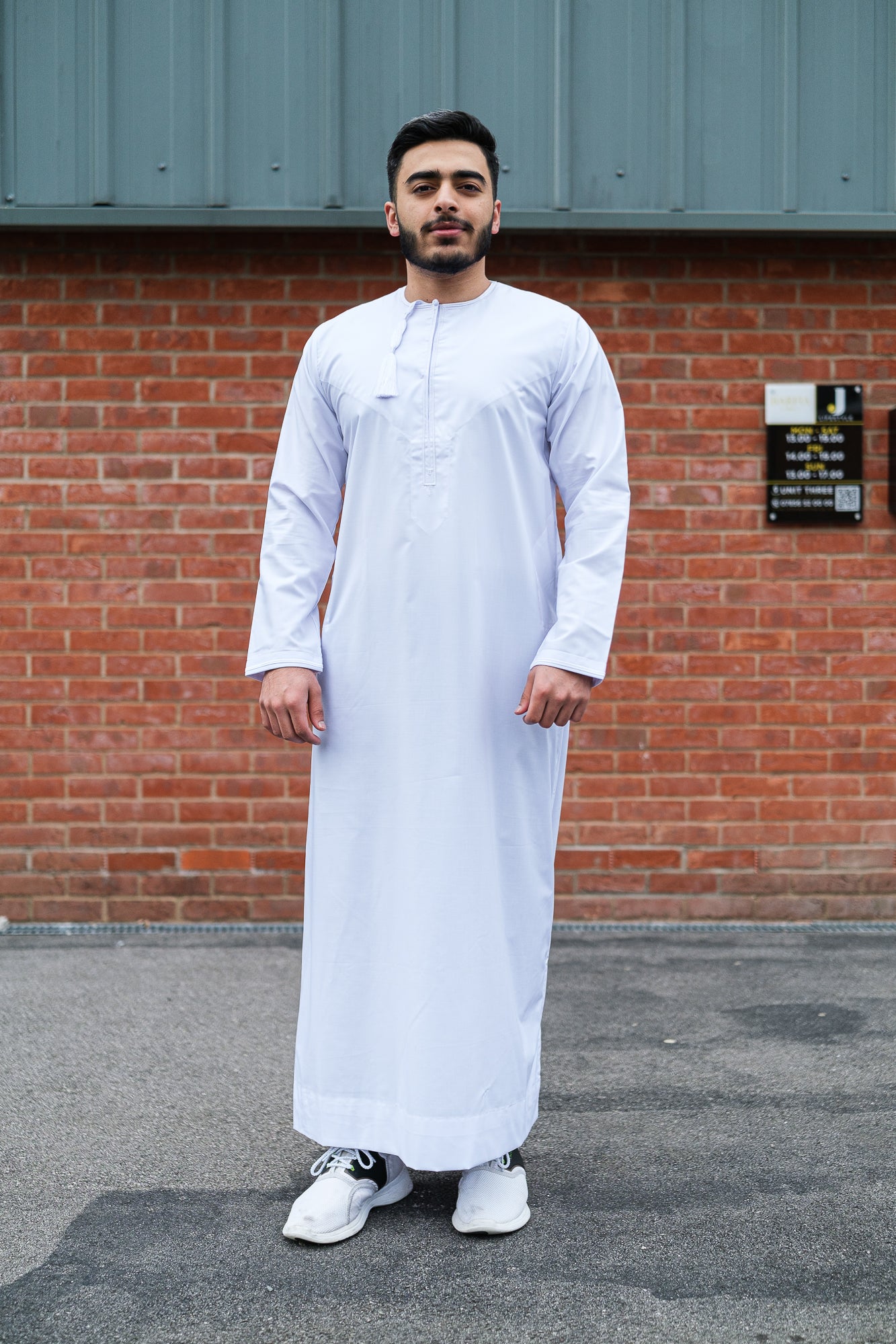 J100 C2 White Habeel Thobe for Men - Premium Cotton Islamic Robe & Traditional Arabic Dress - Perfect for Eid, Prayer, and Special Occasions