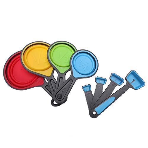 PRAV® 8-Piece Silicone Measuring Cups and Spoons Set - Collapsible Kitchen Tools for Baking, Cooking, and Meal Prep | Perfect for Home Chefs, Bakers, and Food Enthusiasts
