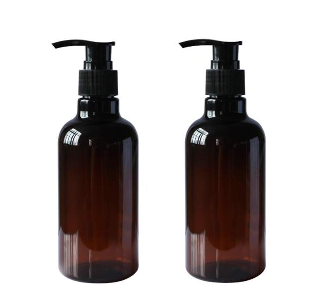 2PCS 8oz (250ML) Amber PET Plastic Bottles with Black Lotion Pump Dispenser - Refillable Leak-Proof Cosmetic Containers for Makeup, Shampoo, Lotion & Toiletries - Perfect for Travel, Bathroom & Salon Use
