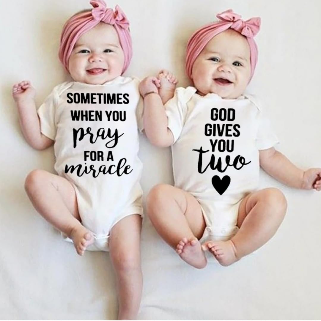 Praying For A Miracle God Gives You Two - Twin Baby Announcement Onesie | Pregnancy Reveal for Grandparents & Husband | Rainbow Baby Gift | Perfect for Gender Reveal Parties & Newborn Photos