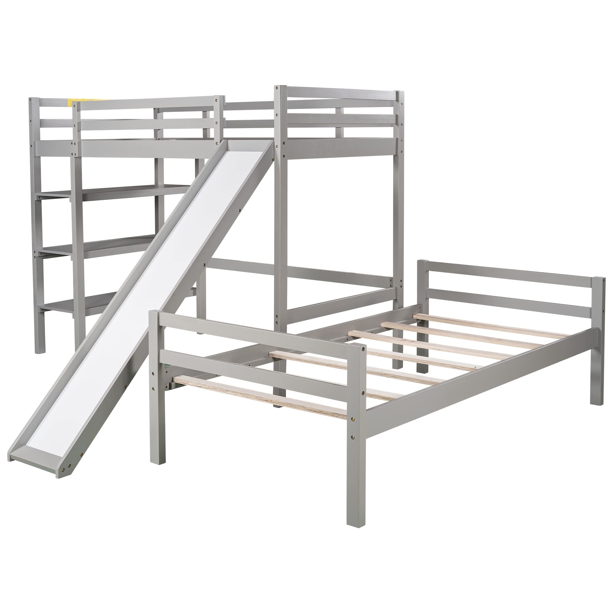 Harper & Bright Designs Twin Size Loft Bed with Slide & Shelves - Space-Saving Twin Over Twin Bunk Bed for Kids & Teens - Perfect for Small Bedrooms, Dorms & Playrooms (Grey)
