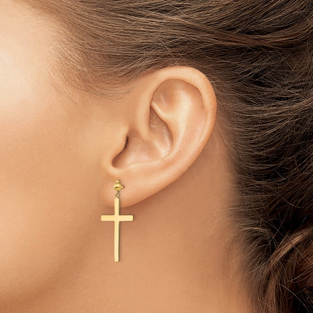 Gold Cross Dangle Post Earrings for Women - Religious Jewelry Gift - H1086 - Perfect for Church, Weddings & Everyday Wear