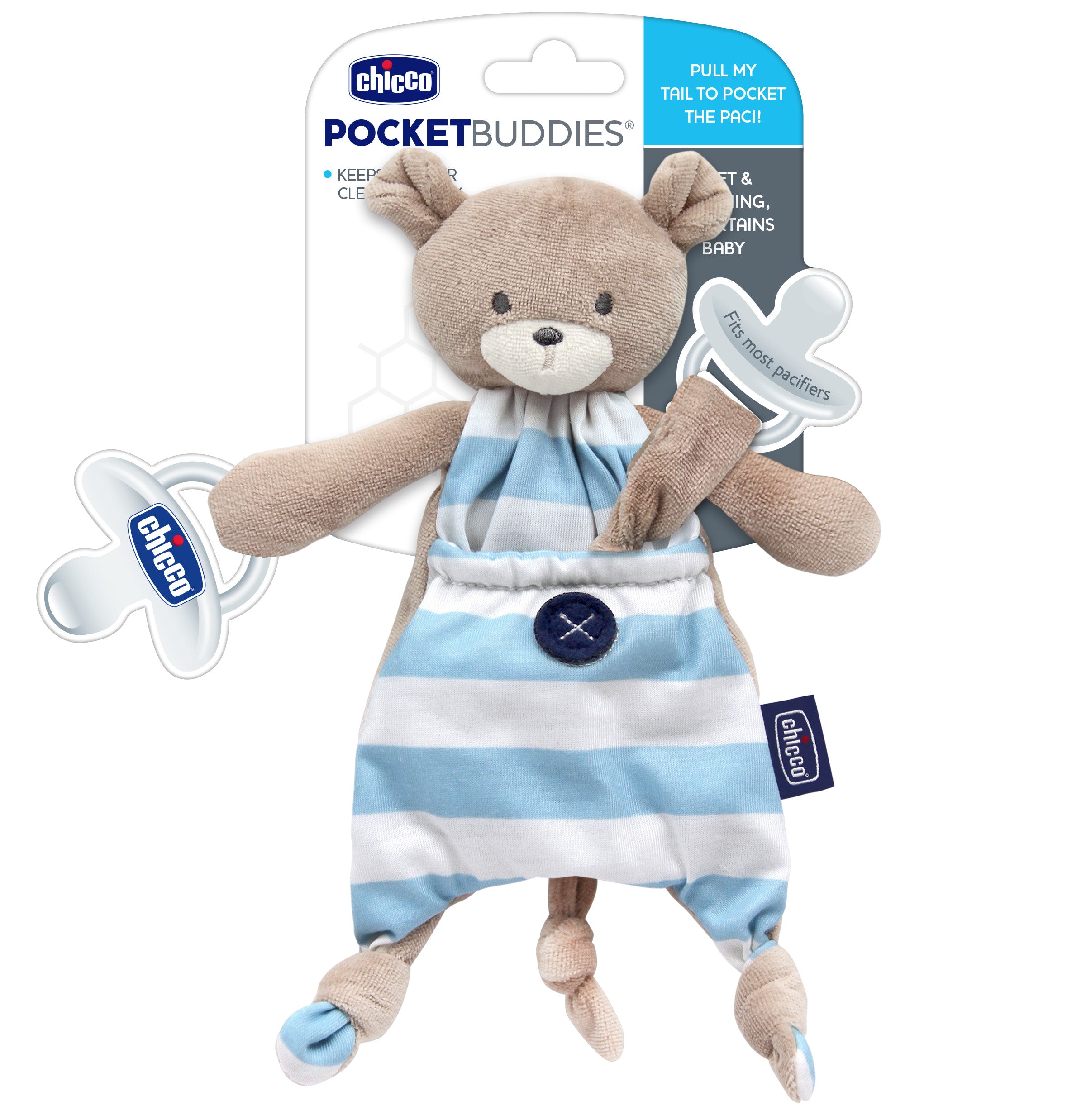 Chicco Pocket Buddies Soft Pacifier Lovey - Soothing Baby Security Blanket for Naptime & Travel | Cute Plush Toy for Infants & Toddlers