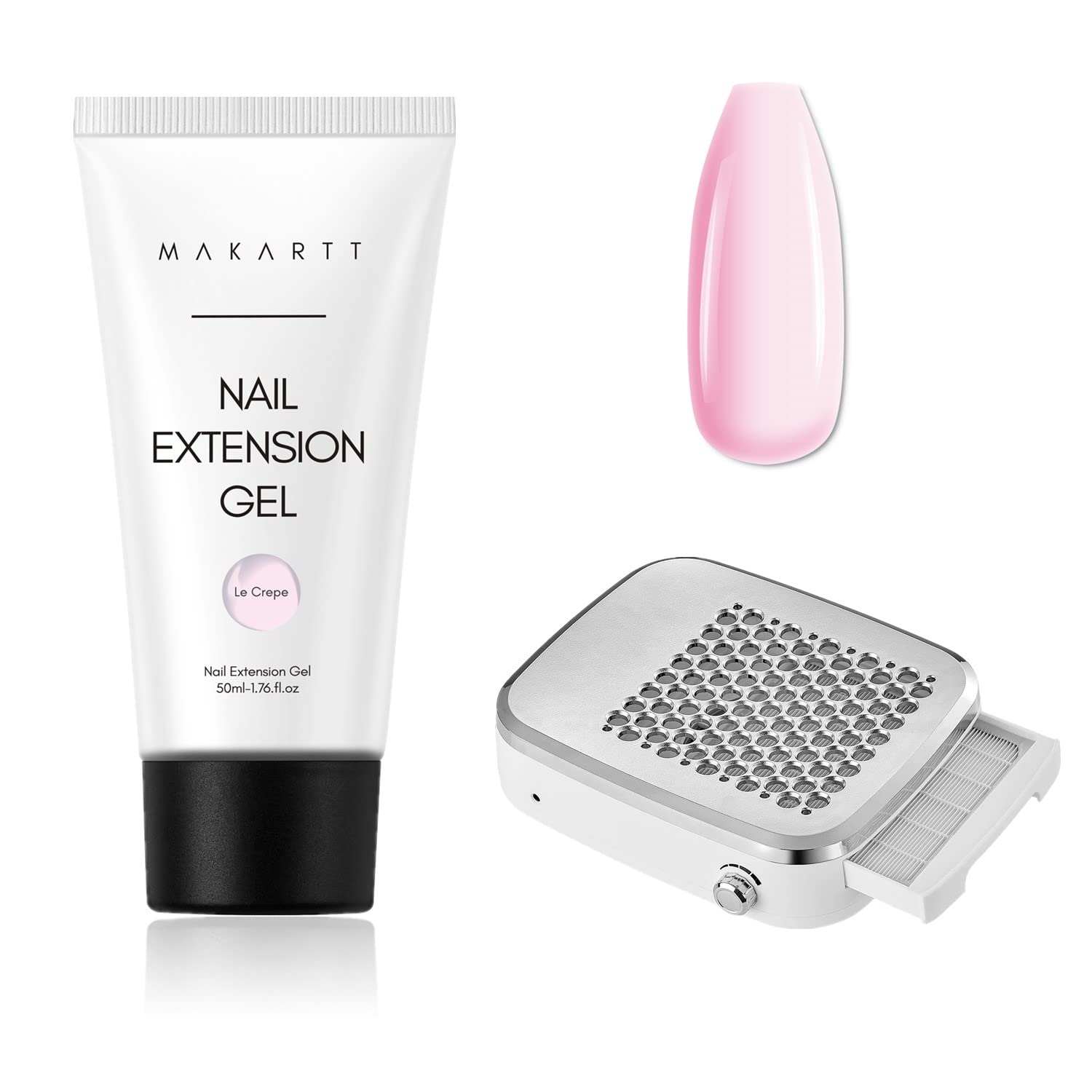 Makartt 50ML Poly Nail Gel Kit with Rechargeable Nail Dust Collector - Light Pink Builder Gel for Nail Extensions & Manicures | Professional Salon & Home Nail Art Gift Set
