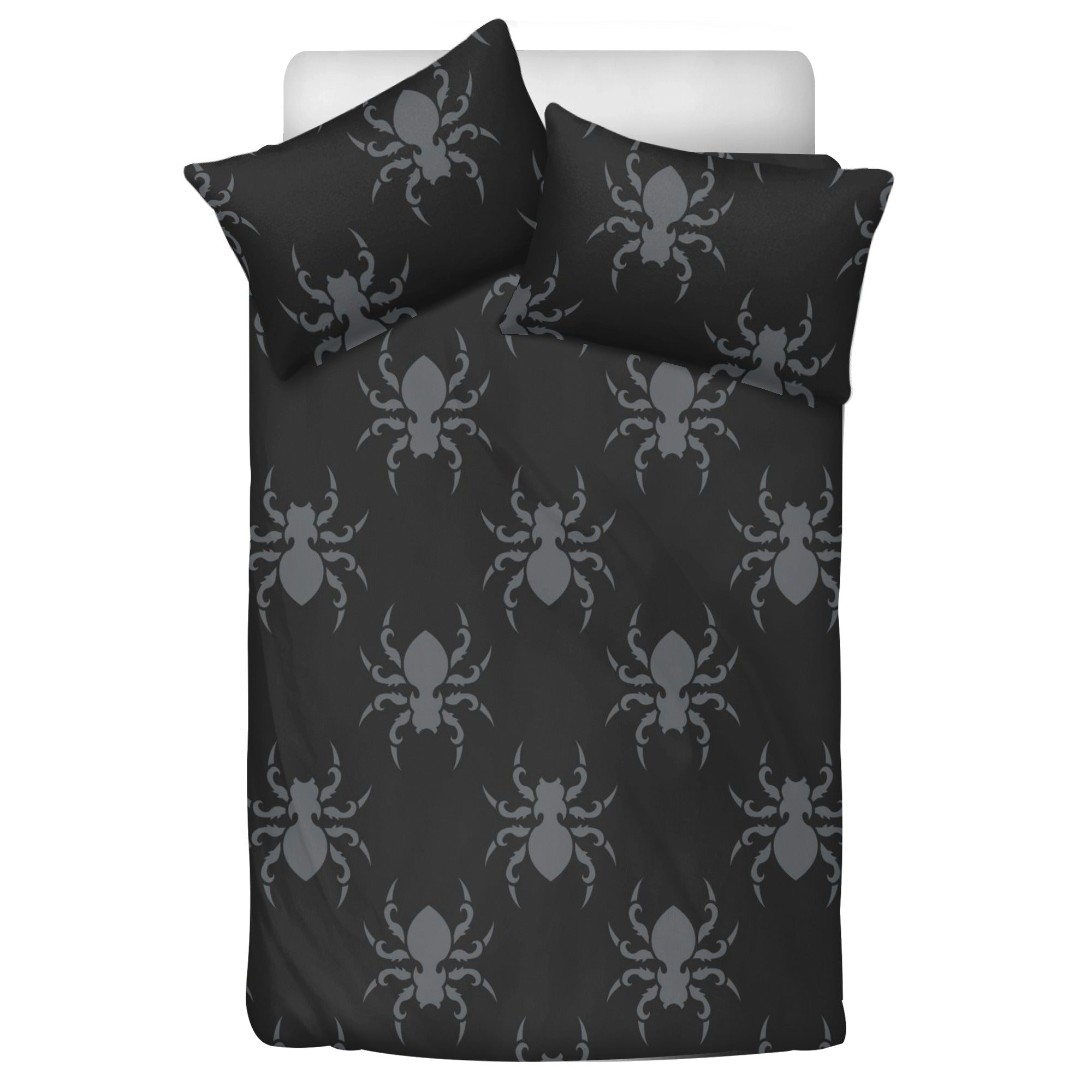 Goth Spider 3-Piece Bedding Set - Black Gothic Spiderweb Comforter, Pillowcases & Sheet for Halloween Decor, Horror Theme Bedroom, or Alternative Aesthetic Lovers