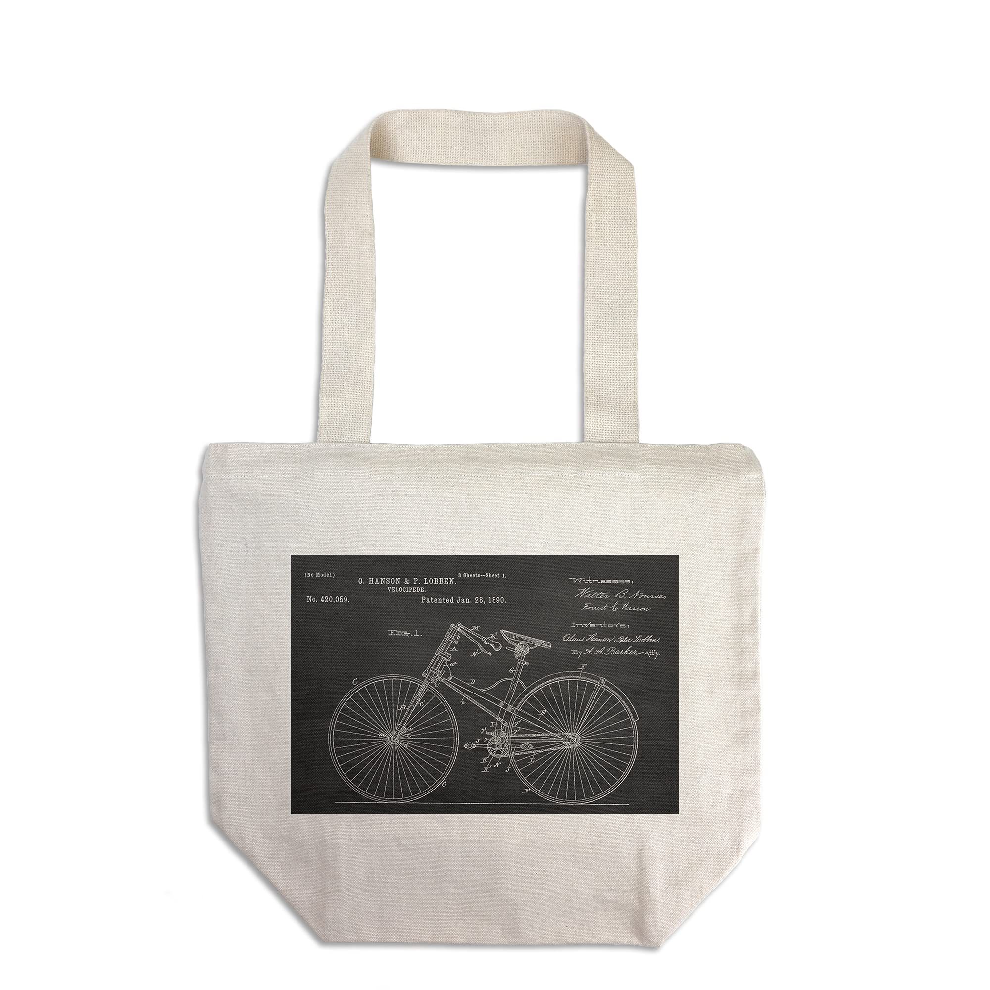 Vintage 1890 Bicycle Patent Blackboard Print - 100% Cotton Canvas Reusable Tote Bag for Grocery Shopping, Beach Trips & Eco-Friendly Lifestyle