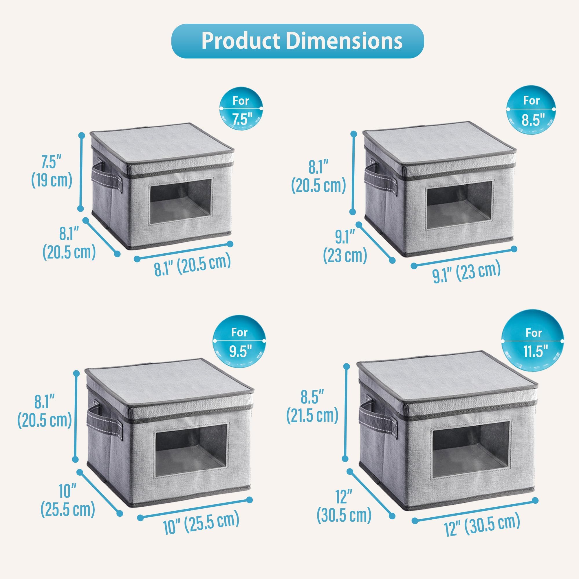 VENO 4-Size Dish Storage Containers - Hard Shell Plate Organizer for Moving & Packing (48 Plates) - Perfect for Kitchen & Holiday Storage