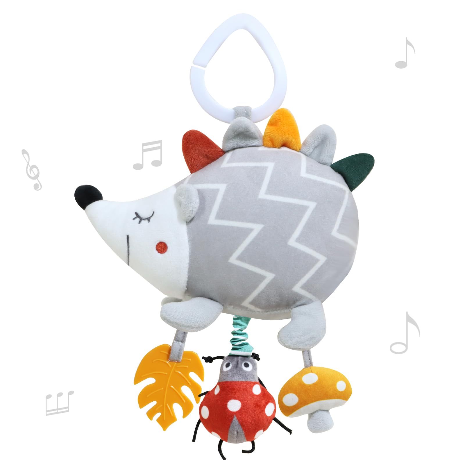 Soft Musical Hedgehog Baby Car Seat & Stroller Toy - Sensory Developmental Learning Toy with Teether for Newborns 0-12 Months | Perfect for Crib, Stroller & Travel | Infant Toys for Boys & Girls