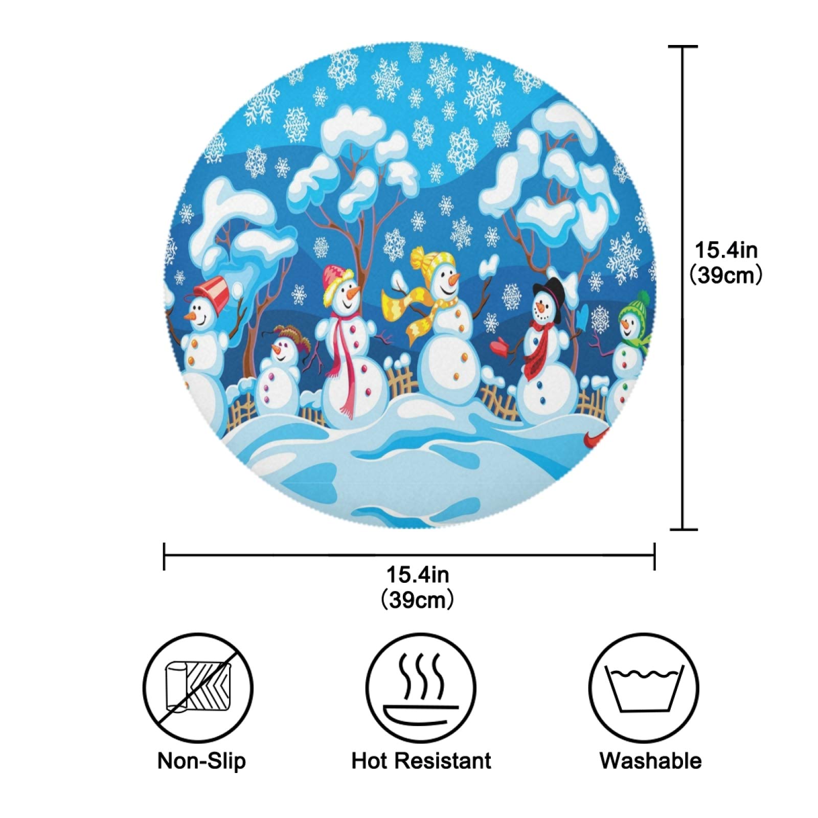 ALAZA Winter Snowman Round Placemats Set of 6 - Holiday Dining Table Mats for Home Kitchen Decor | Perfect for Christmas Parties, Family Gatherings & Festive Table Settings