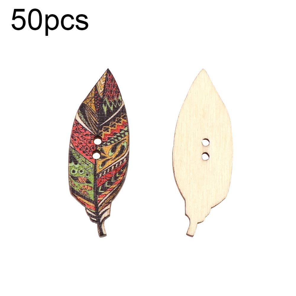 Shineweb 50Pcs Natural Wooden Buttons with Leaf Design - 2-Hole Sewing Buttons for DIY Crafts, Scrapbooking, Home Decor & Clothing Embellishment - Perfect for Fall Projects, Wedding Invitations and Handmade Gifts