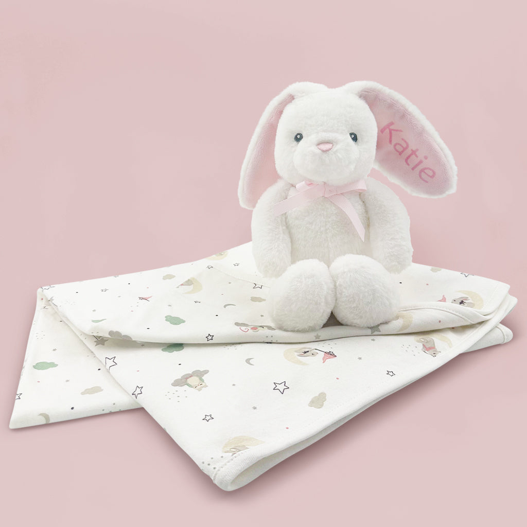Personalized Pink Bunny Baby Wrap - Soft & Cozy Infant Swaddle Blanket for Newborns - Perfect for Nursery, Baby Showers & Photo Props