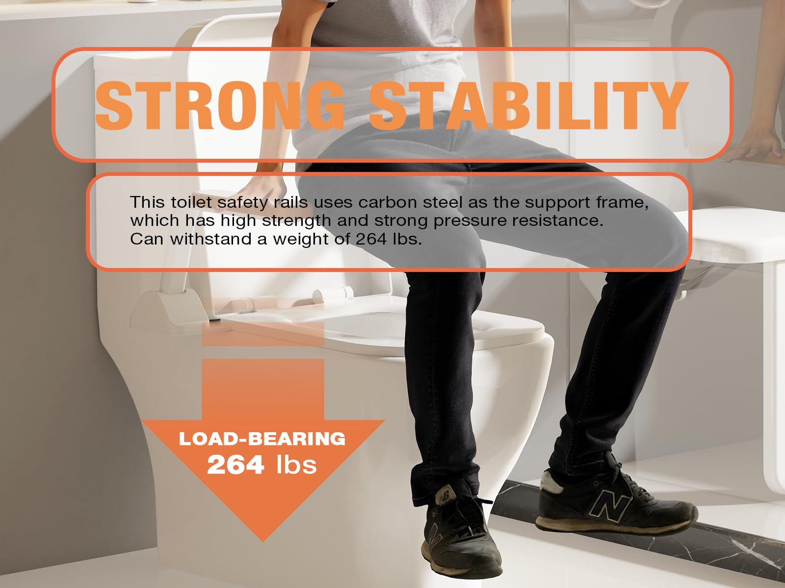 MEJE Heavy Duty Foldable Toilet Safety Rails for Elderly - Carbon Steel Support Handrail with Armrest for Seniors, Handicapped & Pregnant Women - Bathroom Safety Equipment for Home Care & Mobility Assistance