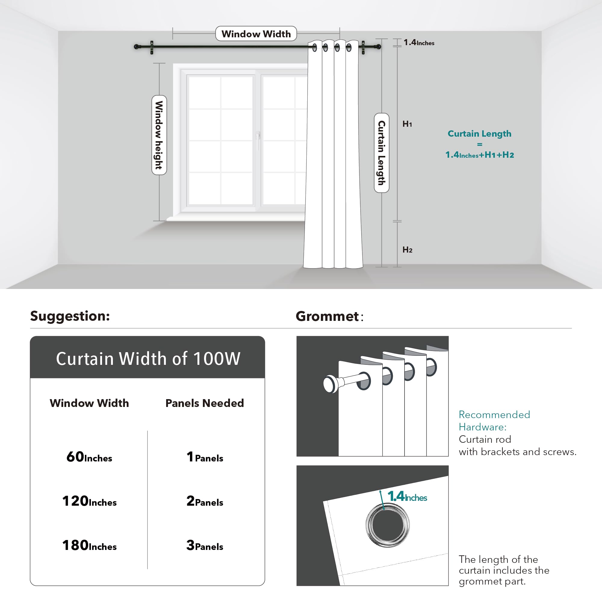 Deconovo 100% Blackout Curtains for Bedroom - Noise Reducing, Thermal Insulated Drapes with Grommet Top - Light Blocking & Privacy Protection Window Panels (Light Grey, 100x108 Inch, 1 Panel) - Perfect for Home Theater, Nursery & Light Sleepers