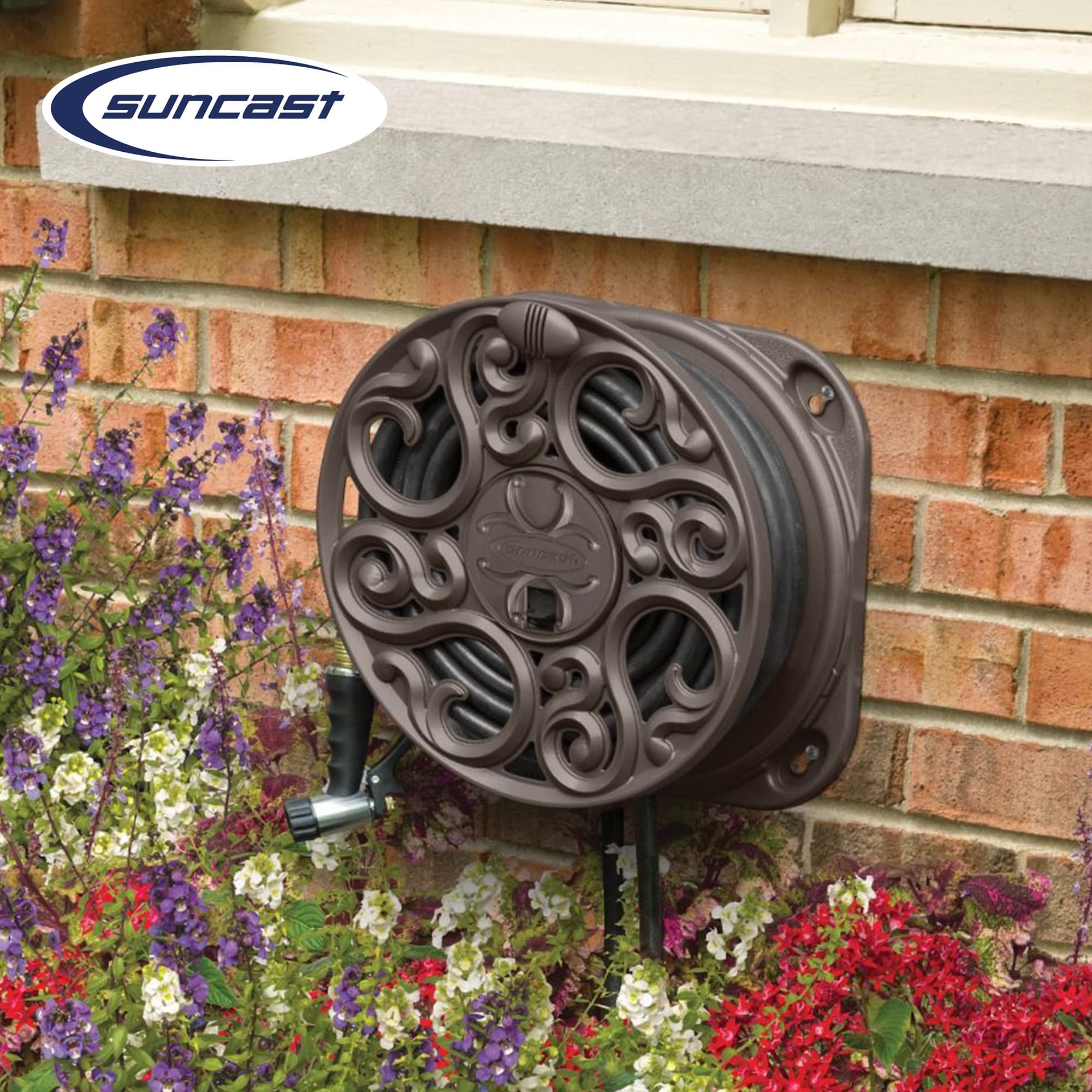 Suncast Bronze Wall Mount Hose Reel 60ft - Outdoor Garden Watering Storage