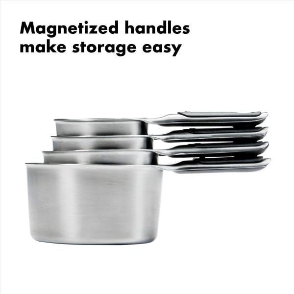 OXO Good Grips 4-Piece Stainless Steel Measuring Cups Set with Magnetic Snaps - Perfect for Baking, Cooking & Kitchen Measurement | Durable & Space-Saving Design