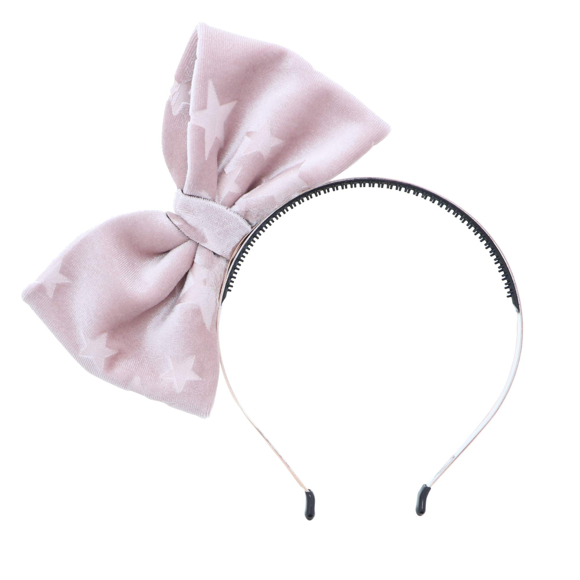 Motique Accessories Elegant Velvet Pop-Up Bow Headband with Stars for Girls - Pink | Perfect for Holiday Parties, Christmas Photos & Special Occasions