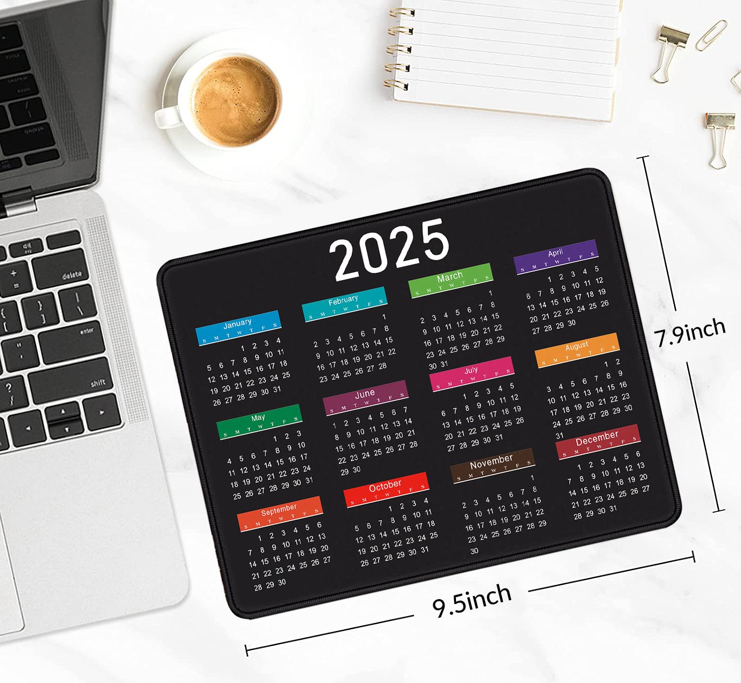 2025 Calendar Mouse Pad - Large Rectangular Non-Slip Rubber Base Office & Gaming Mousepad with Stitched Edges - Perfect for Computer Workstations, Home Office & PC Gaming Setups (Black)