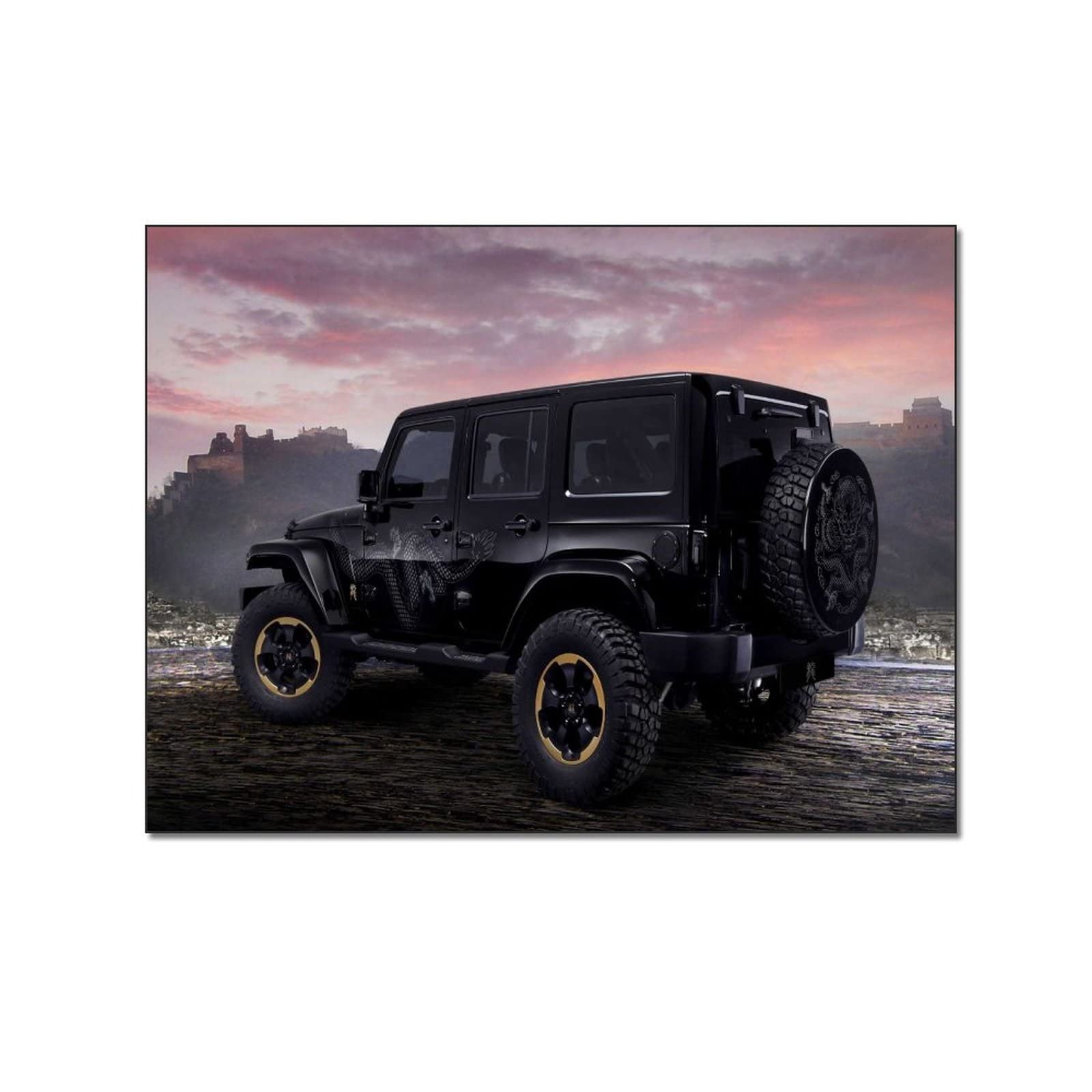 Black Jeep Retro Oil Painting Canvas Wall Art - Modern Home Decor Poster for Living Room & Bedroom - 12x16 inches (30x40cm) - Perfect for Western Style Interior Design & Man Cave Decor