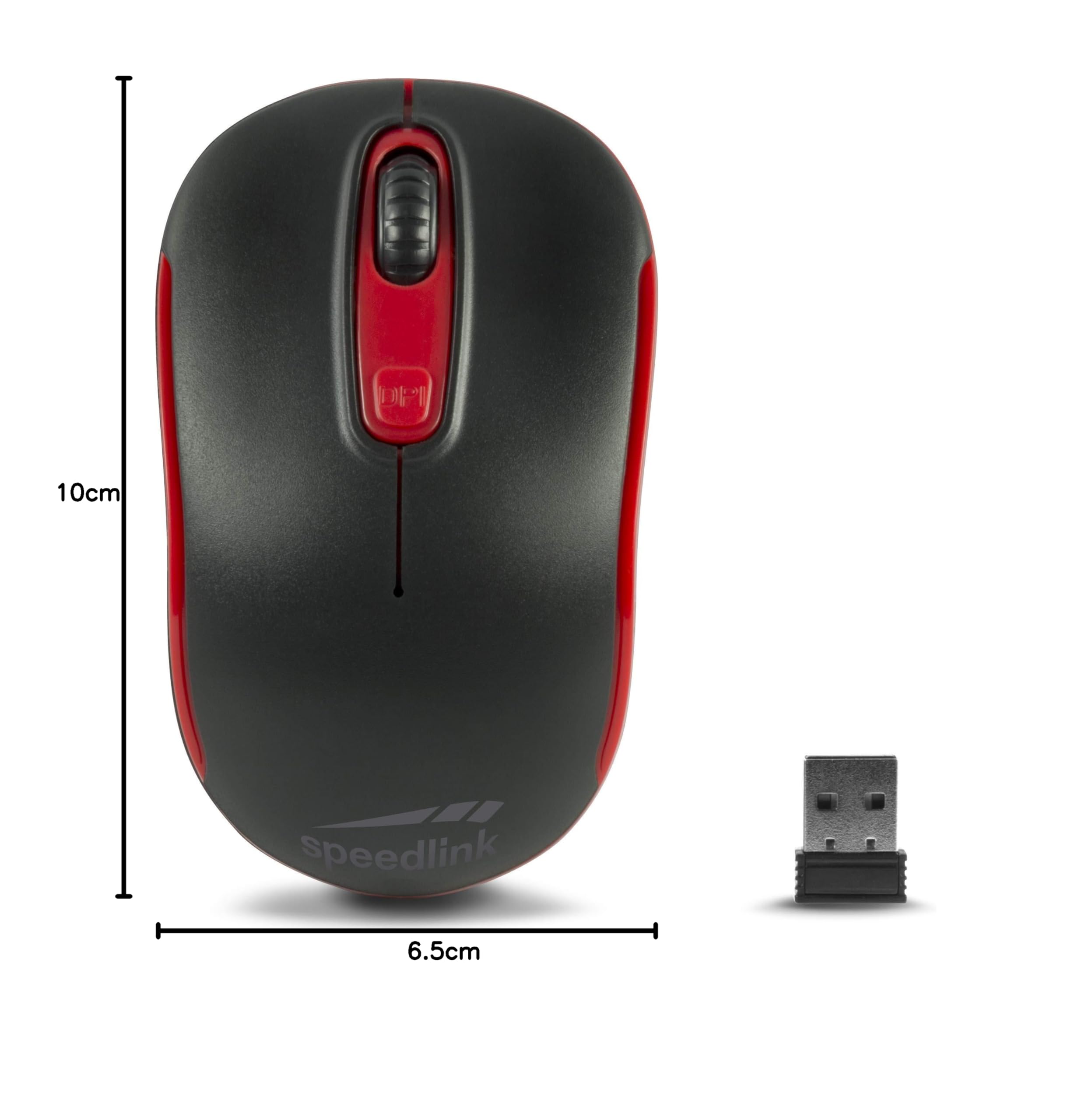 Speedlink CEPTICA Wireless USB Mouse - 1600 DPI, Ergonomic Design, Plug & Play, for Laptop & PC - Black/Red - Perfect for Office, Gaming & Travel Use