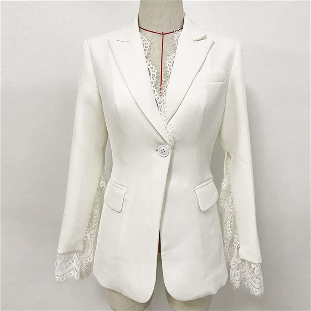Women's Blazer Dress - Sexy Formal Work Office Jacket with Lace Fringe & Slit Sleeves | One Button Suit Coat for Business Meetings, Cocktail Parties & Office Wear