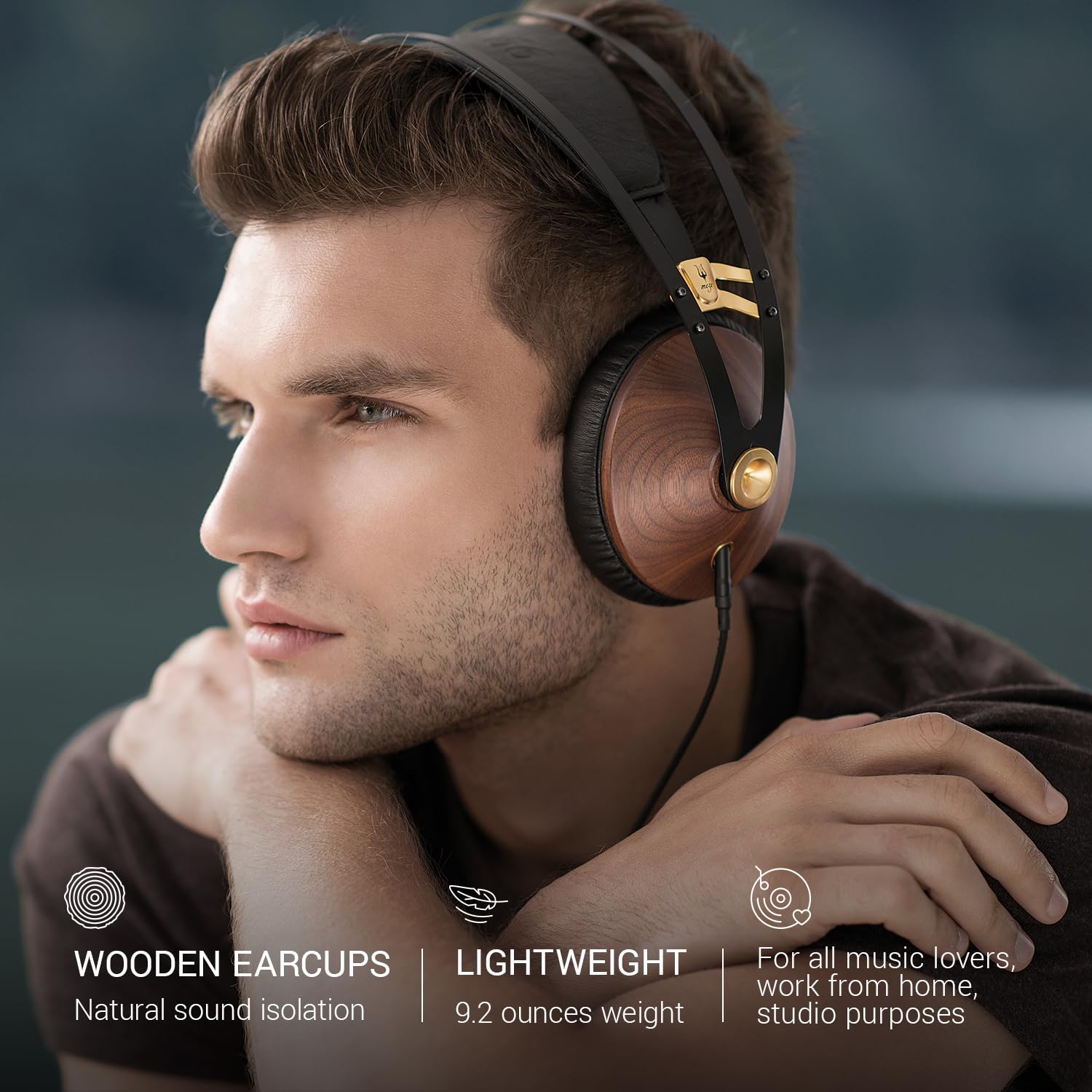 Meze 99 Classics Walnut Gold Over-Ear Headphones (Gold & Black) - Premium Audiophile Headset for Music Lovers, Studio Monitoring & Travel Use