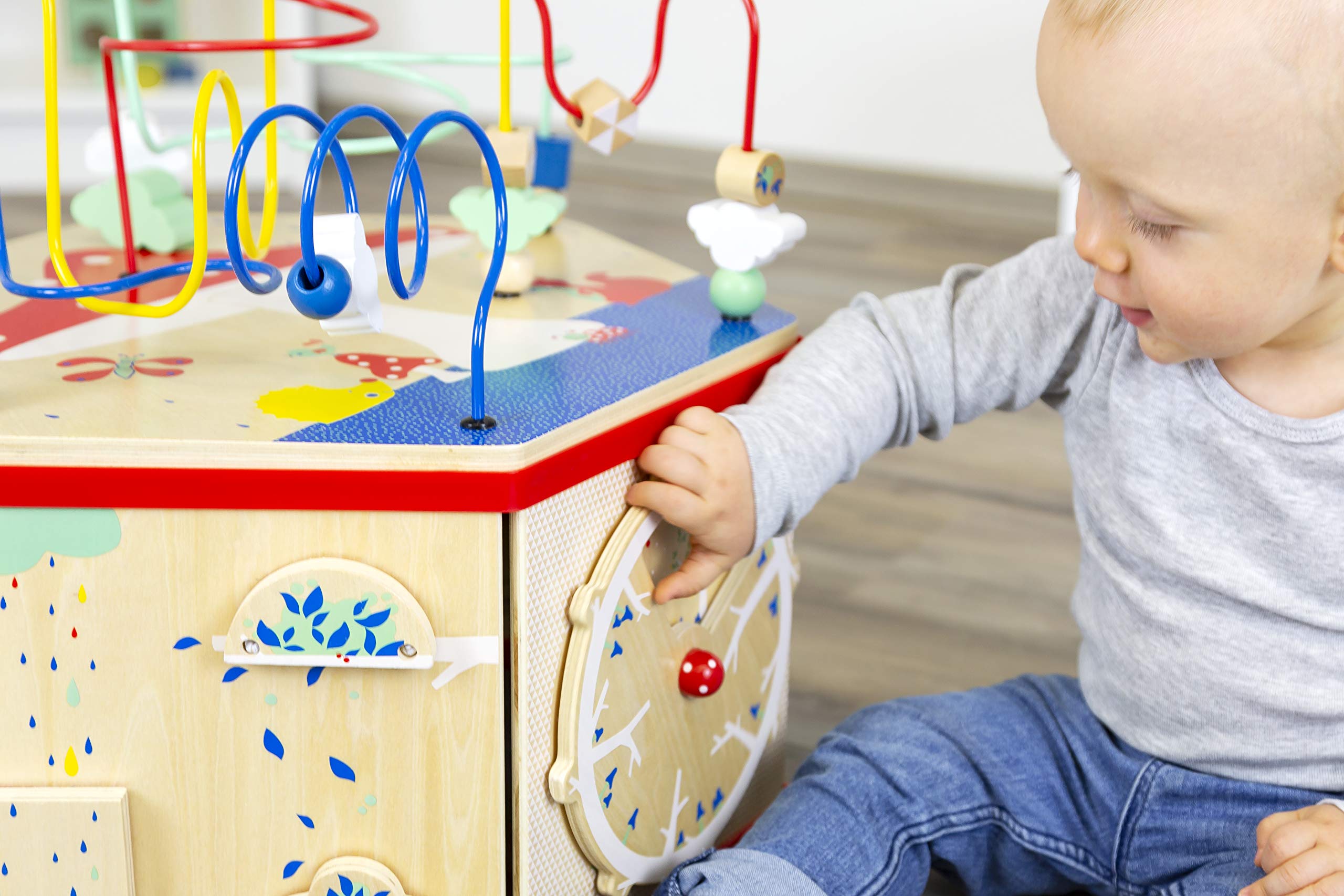 **Small Foot Wooden Activity Cube XL – 7-Sided Educational Toy with Bead Maze, Puzzle, Shape Sorter, Clock & Wheels – Develops Fine Motor Skills & Dexterity for Toddlers 12+ Months – Perfect for Playtime, Learning & Daycare Activities**